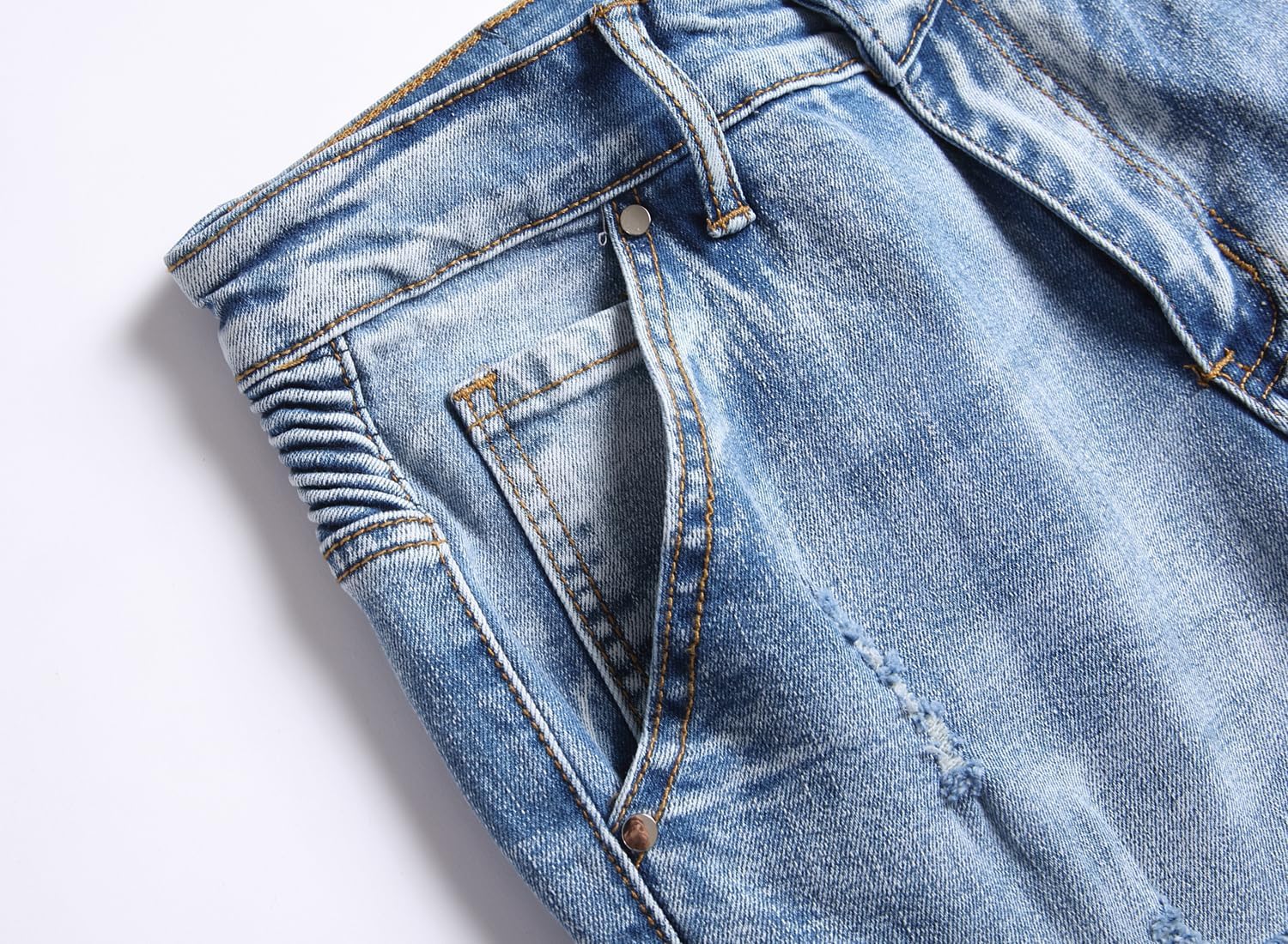 XIMXIMMTIAN Men's Biker Moto Washed Distressed Slim Fit Straight Jeans Denim - Image 6