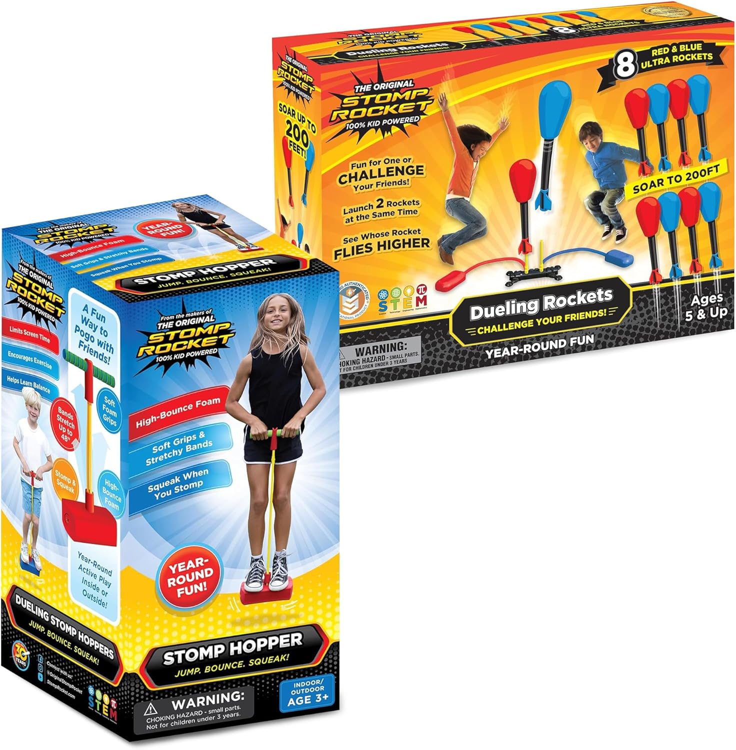 Stomp Rocket Stomp Hopper & Dueling Rocket Launcher for Kids - Outdoor Toy Bundle