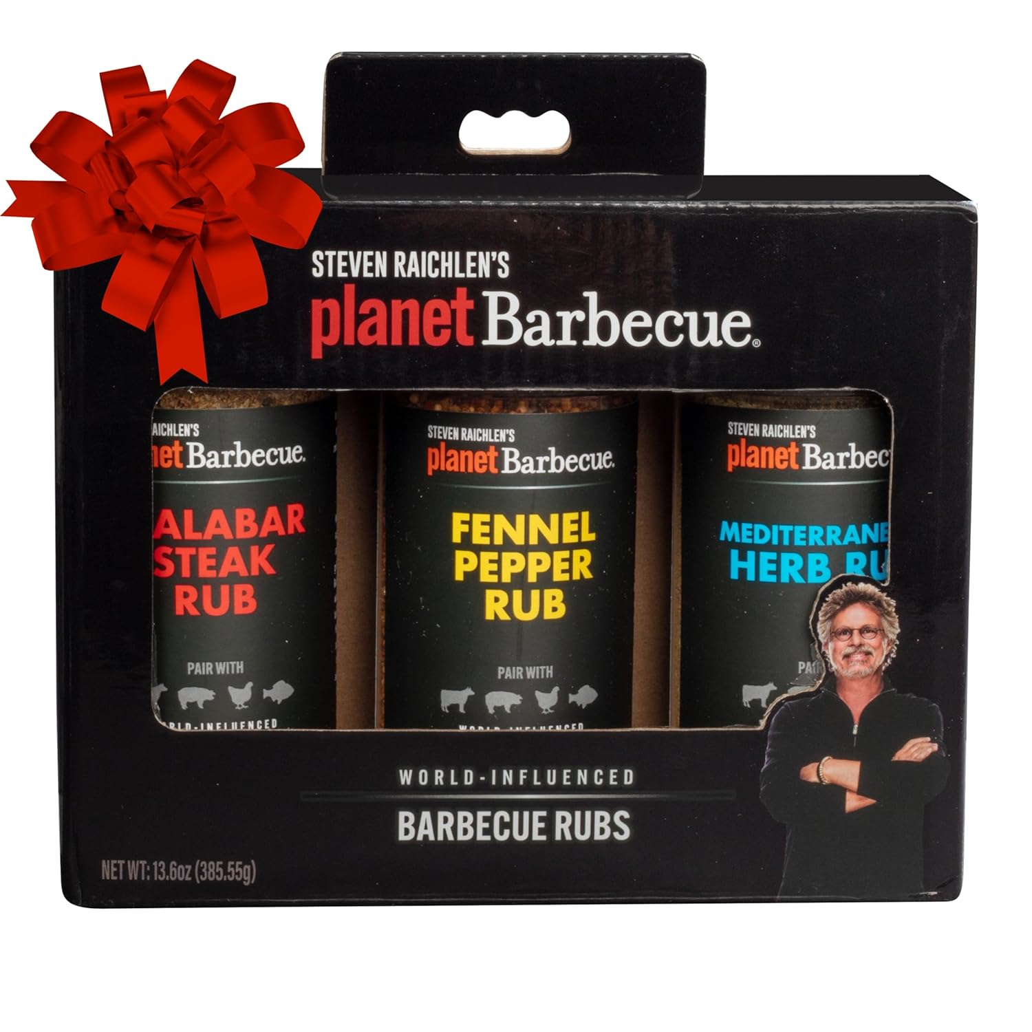 Steven Raichlen's Planet Barbecue Gourmet BBQ Rubs & Spices Gift Box 3 Pack- Grill Seasonings Set with International Flavors- Summer Cookout Essential