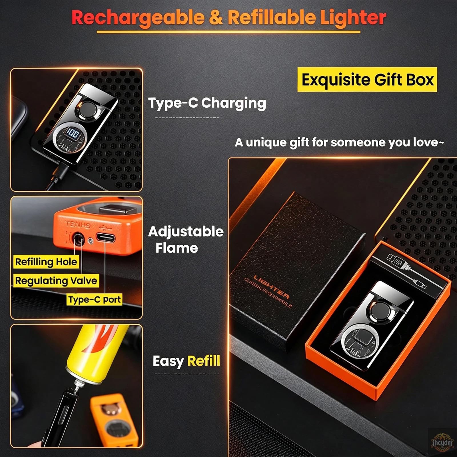 Briquet Coupe-Vent Intelligent au Butane avec 4 Modes d'allumage