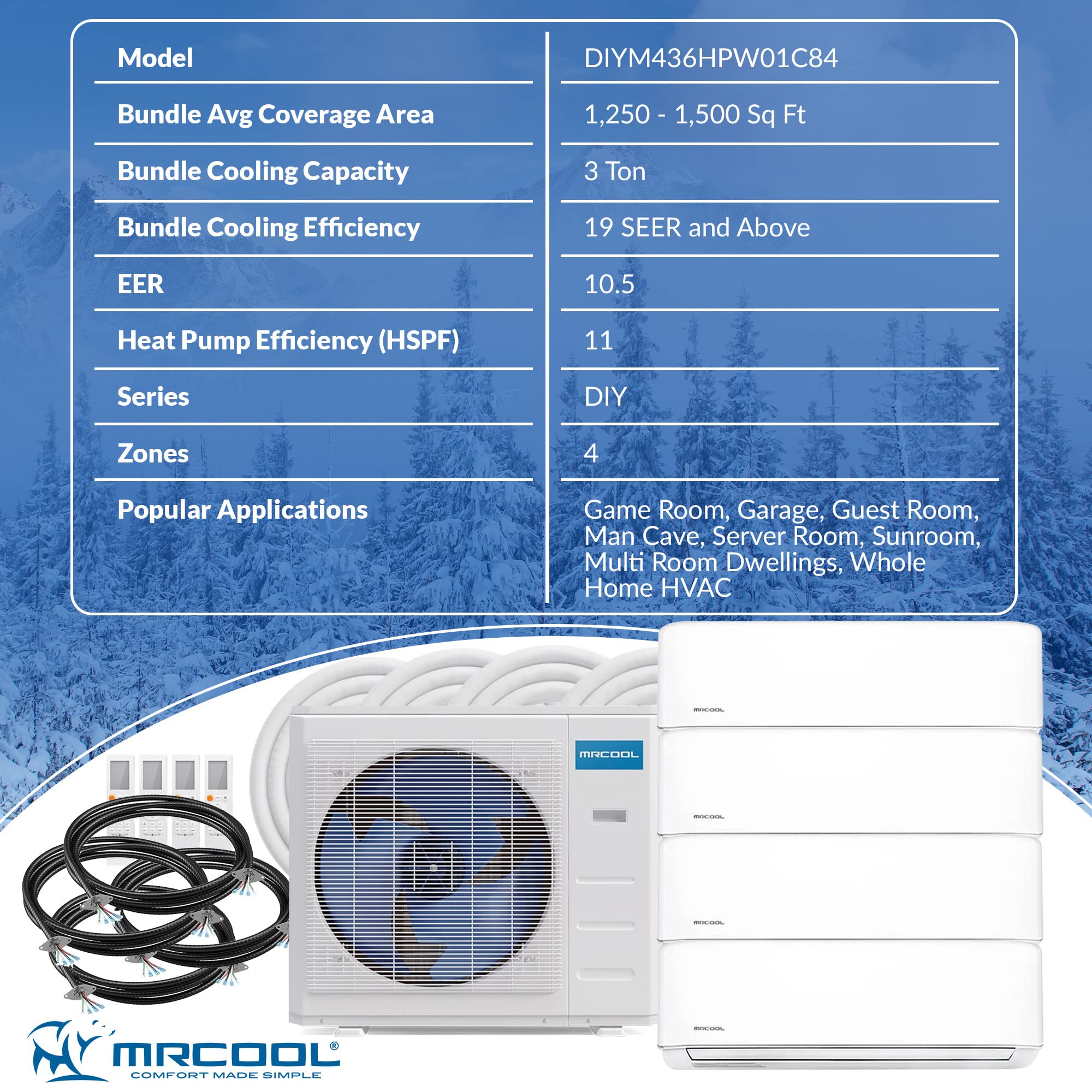 36k BTU 21.5 SEER Multi-Zone MrCool DIY 4 Zone Ductless Heat Pump Split  System 4th Generation - 9k+9k+9k+12k : Home u0026 Kitchen - Amazon.com