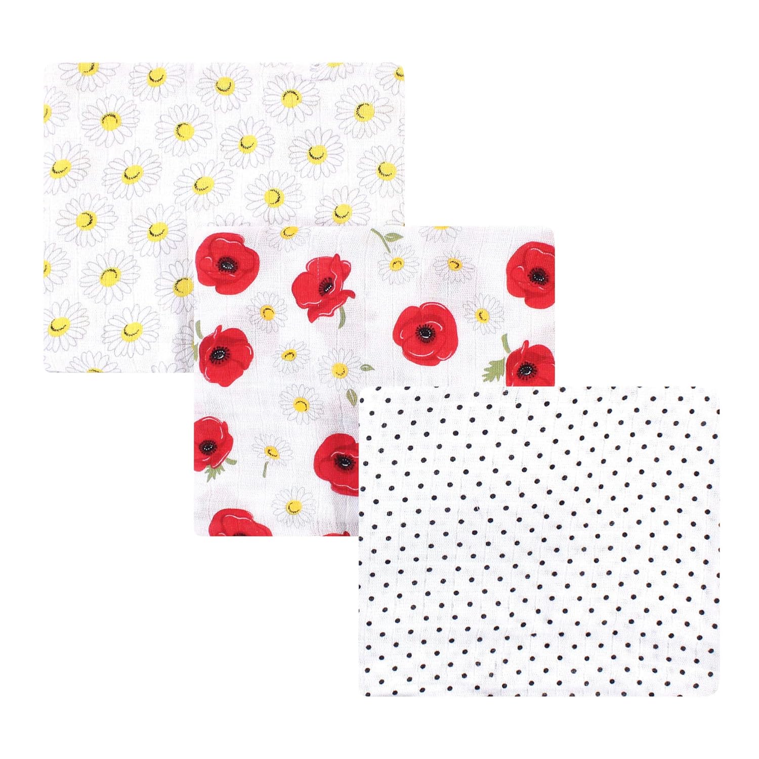 Hudson Baby Unisex Baby Cotton Muslin Swaddle Blankets, Poppy Daisy, 3-Pack