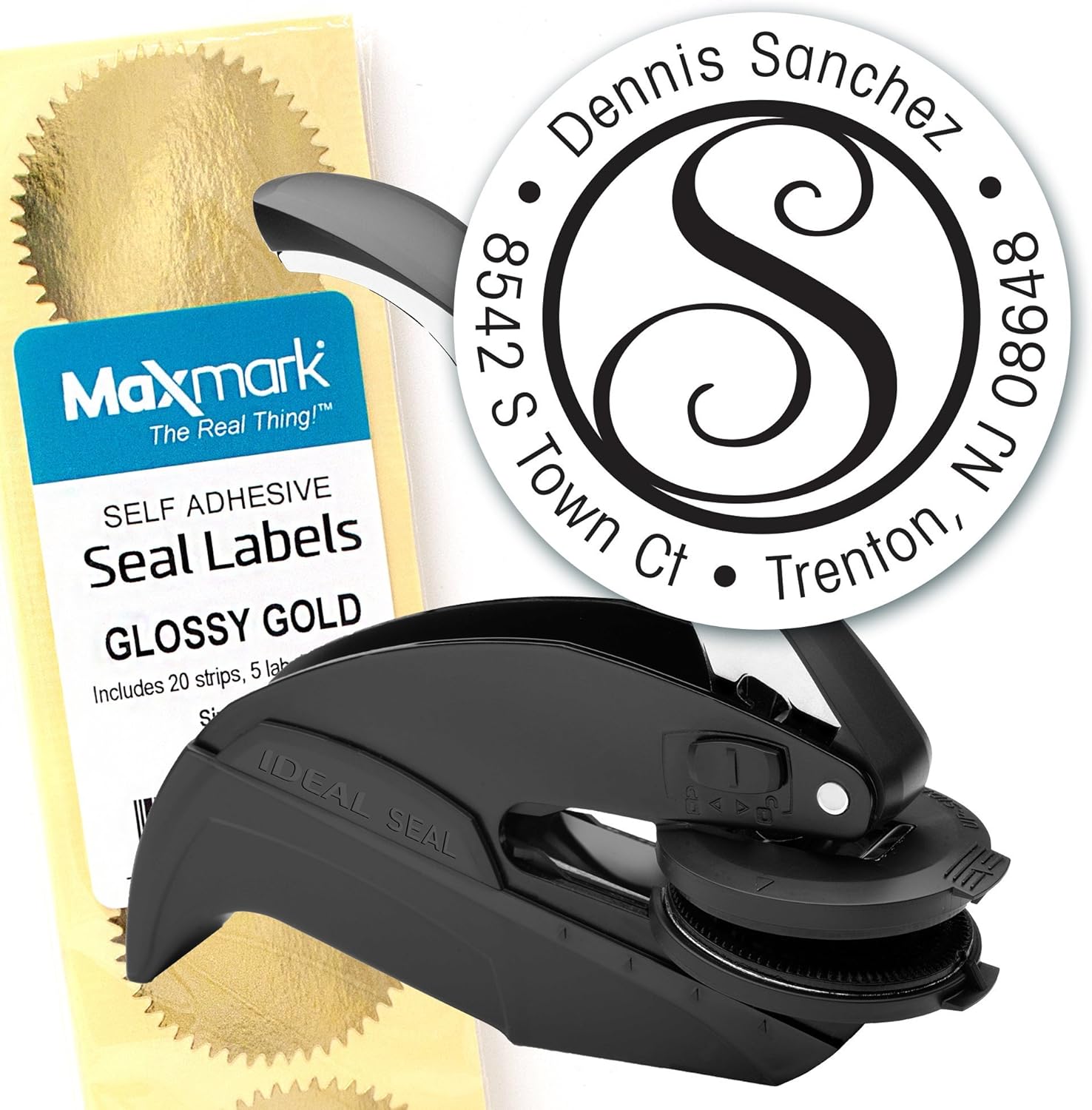 Custom Monogram Address Embosser - Personalized Round Seal with 50 Seal Labels - Style EM016
