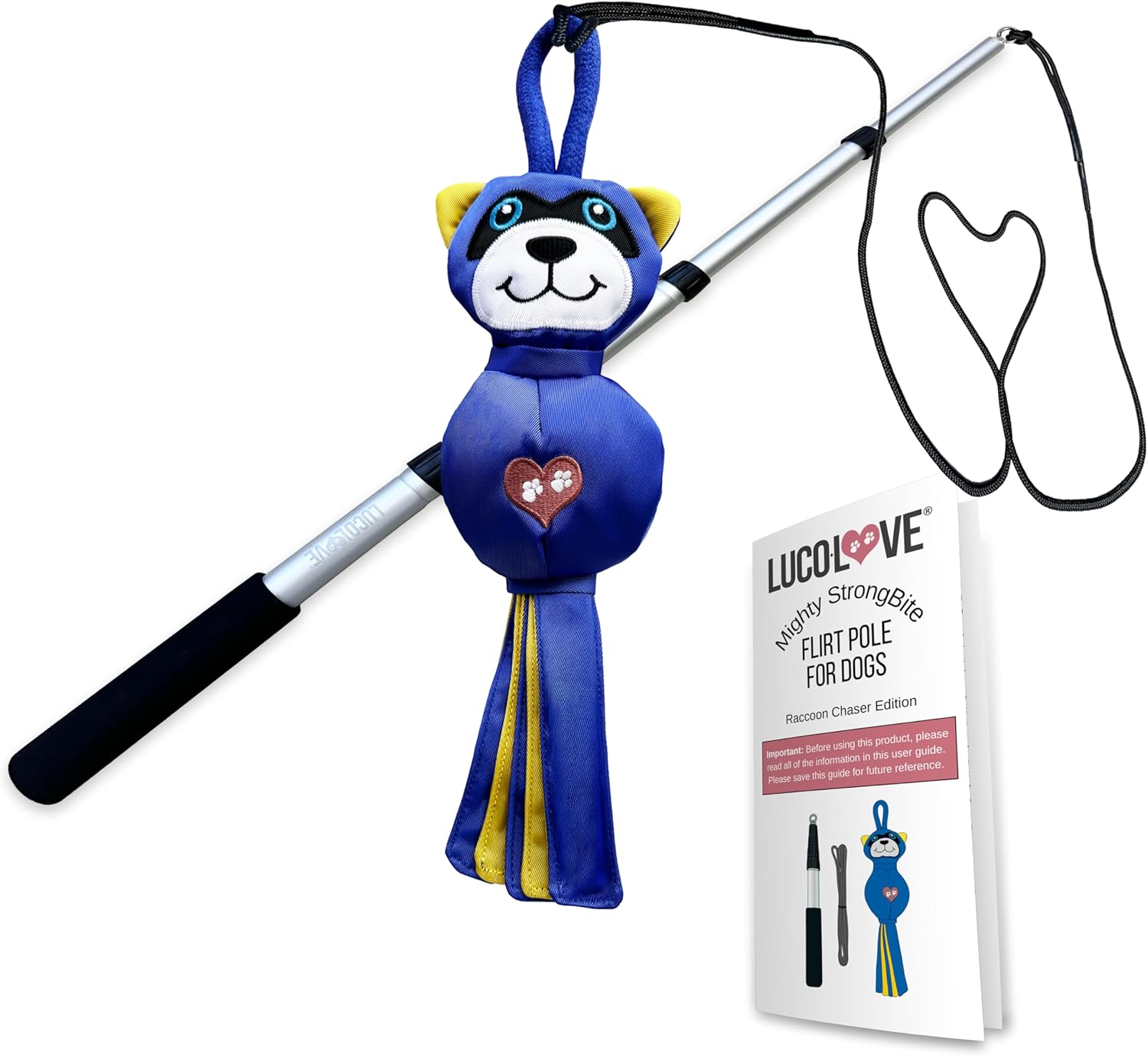 Flirt Pole for Dogs Heavy Duty - Multi-Sensory Tough Chase Toy for Medium & Large Breeds – Extra Strong 35" Dog Teaser Wand for Backyard Play, Training and Interactive Fun (Raccoon)