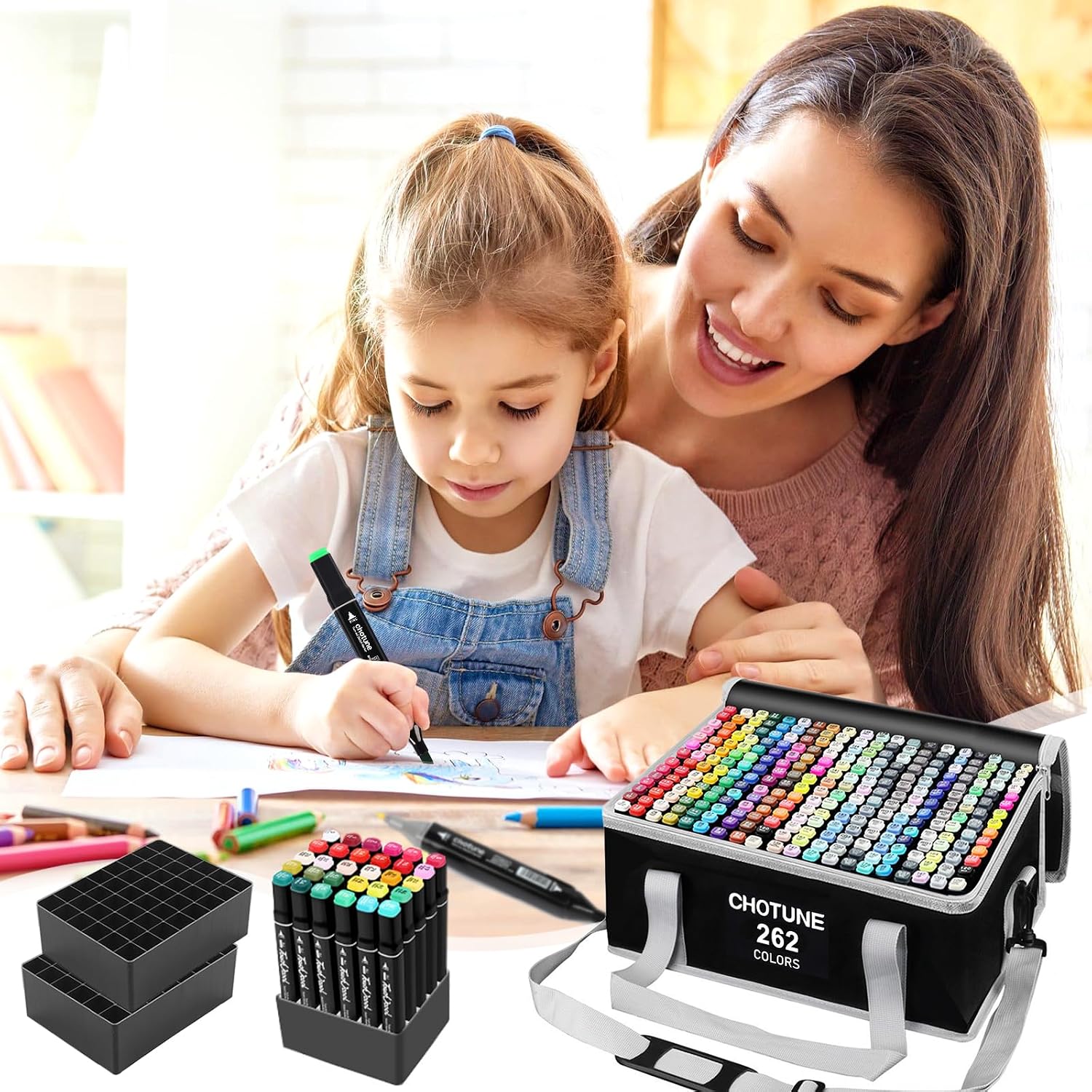 Chris.W 262 Slots Marker Pen Case - Markers, Sketch, Permanent, Dry Erase, Repair, Highlighter (Black)