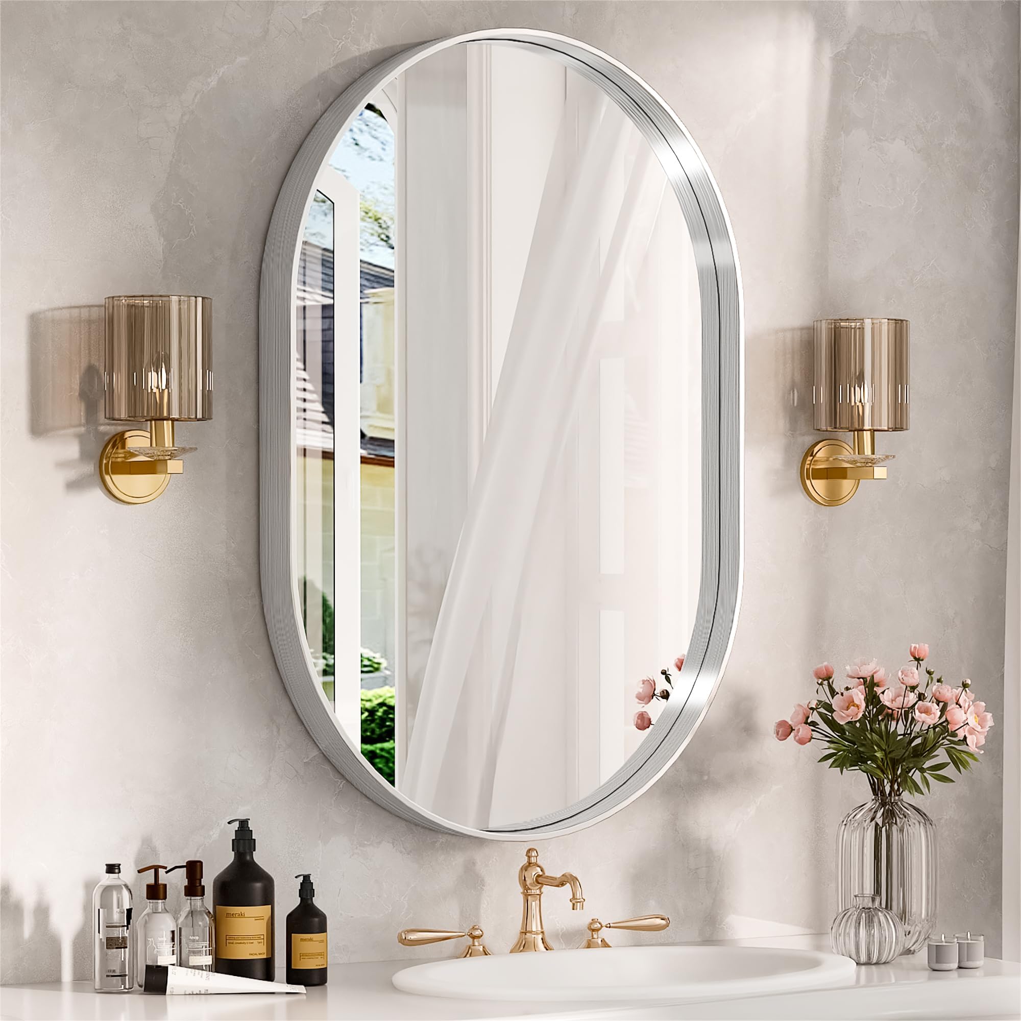 Amazon.com: Suidia 24" x 36" Oval Bathroom Mirror, Silver Oval Mirror ...