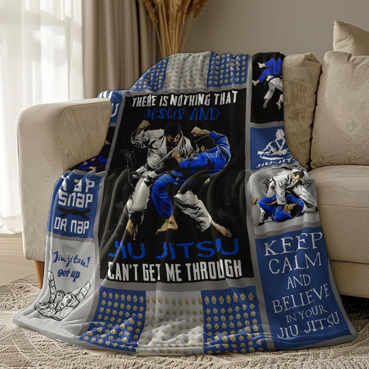 Jiu Jitsu Gifts Blanket, Soft Warm Flannel Throw Blankets, Jiu Jitsu Gifts for Men Boys, Lightweight Nap Print Blanket for Office Sofa Bed 60x50 in