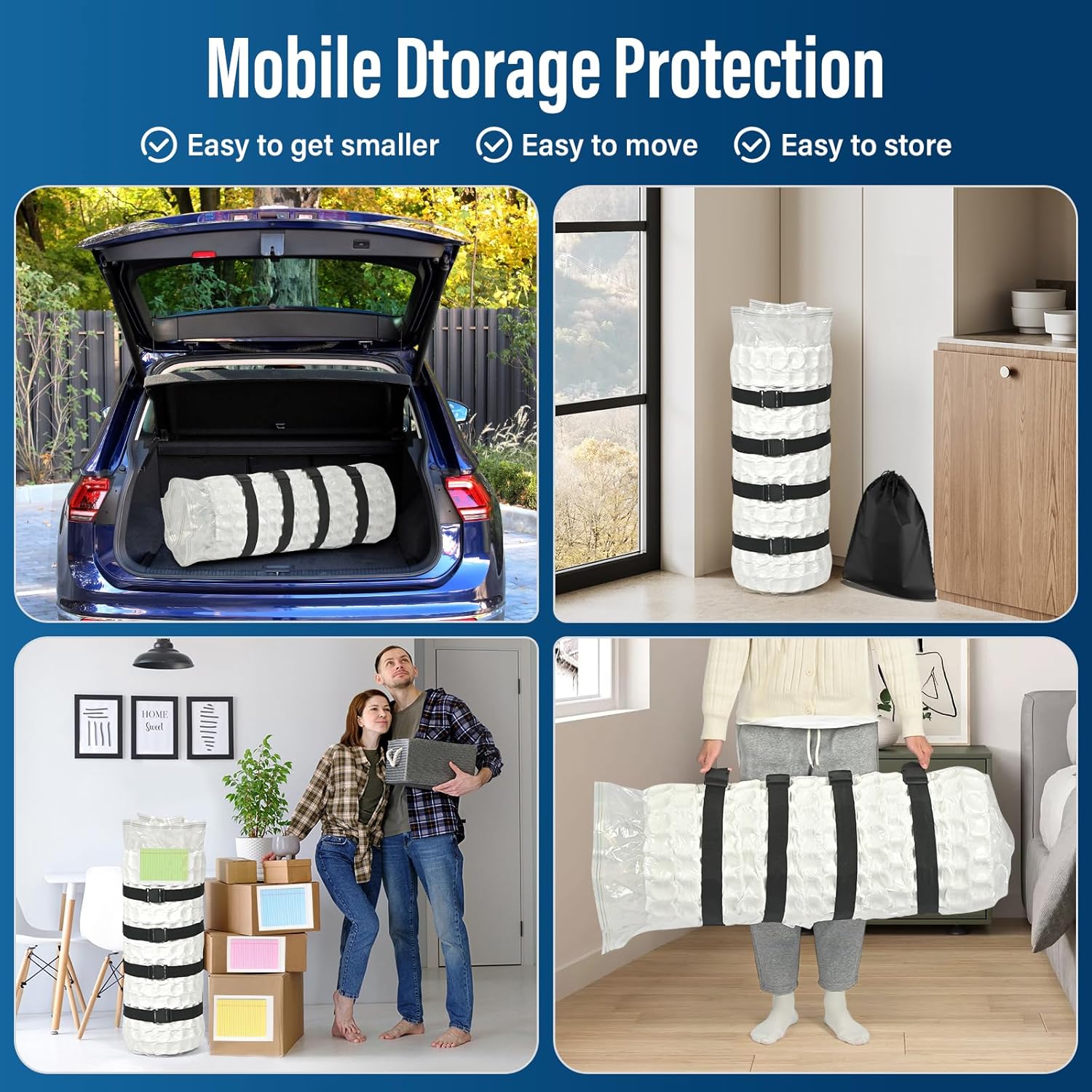 Queen/Full/Full-XL Mattress Vacuum Bag - 80% Space-Saving Compression with Moving Straps and Leakproof Dual-Zip | Includes Canvas Organizer & Smart Label System - Image 3