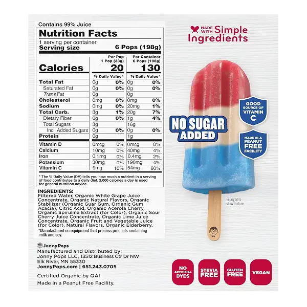 JonnyPops No Sugar Added Organic Super Boom Minis Frozen Pops 6ct 2