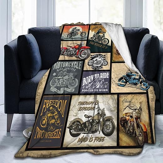 Motorcycle Blanket Gifts for Men and Women Throw Blanket for Couch Sofa Bed Plush Throw Fleece Blanket Soft Cozy Bedding for Kids and Adults Bedroom Size 60"x50"