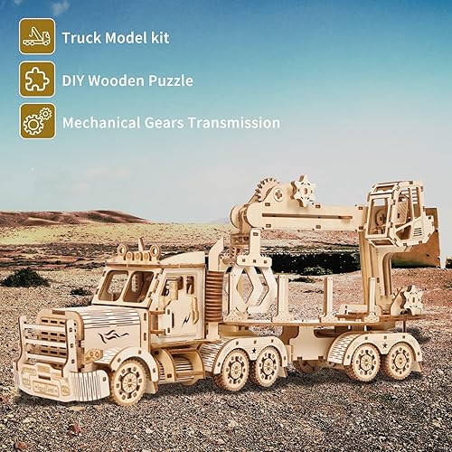 Miniatura 5 de Rompecabezas de madera 3D para adultos, rompecabezas mecánicos de madera con grúa de camión, kit de construcción de modelos de bricolaje, juguete de