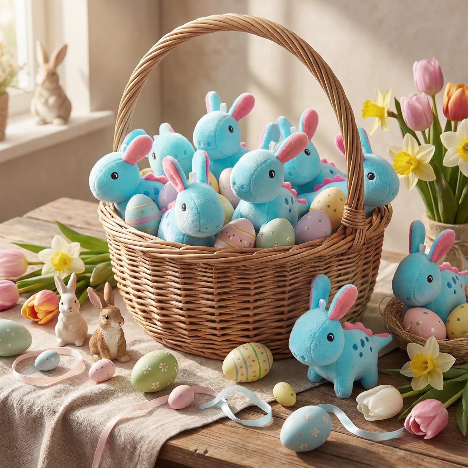 12 Pcs Easter Dinosaur Stuffed Animal Plush Bulk for Kids 6 Style 4.7'' Mini Dinosaur Stuffed Animal Plush Samll Fluffy Toys for Easter Egg Hunt Favor Basket Filler Hunt Game Supply