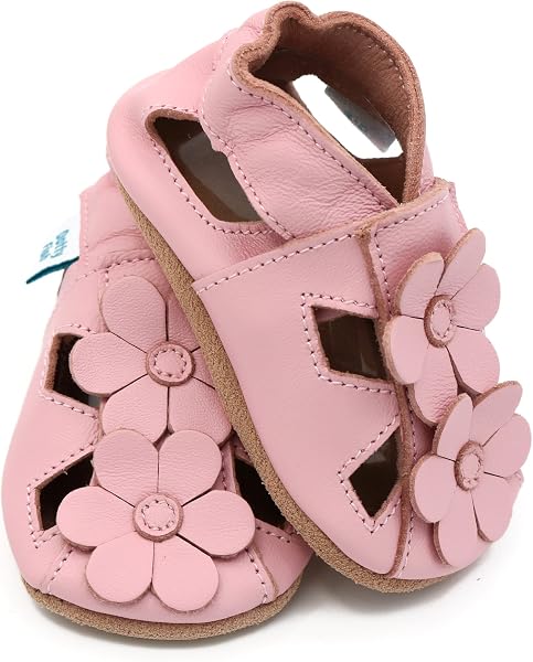 Dotty Fish Baby & Toddler Leather Sandals - Soft Sole Non-Slip First Steps Shoes Barefoot Feeling Breathable Boys Girls - 4