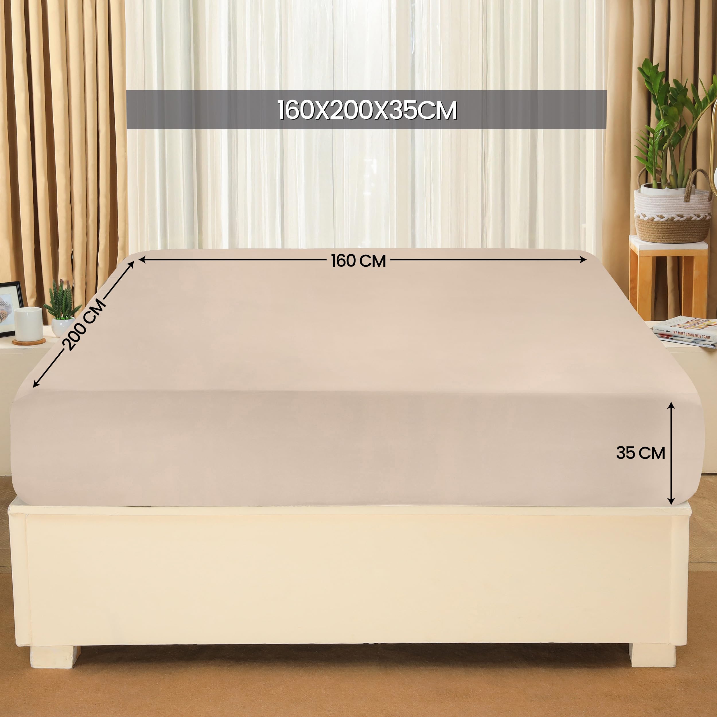 Utopia Bedding Lenzuolo con Angoli Due Piazze Matrimoniale - 160x200cm - Beige- Microfibra di Poliestere Spazzolato - Lenzuolo sotto con Angoli Elasticizzato
