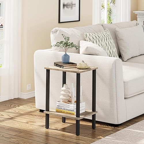 Miniatura 45 de TUTOTAK TB01BK035 - Mesa auxiliar, mesita de noche con estante de almacenamiento de 2 niveles, para espacios pequeños, 2 unidades Negro,Marrón,Gris