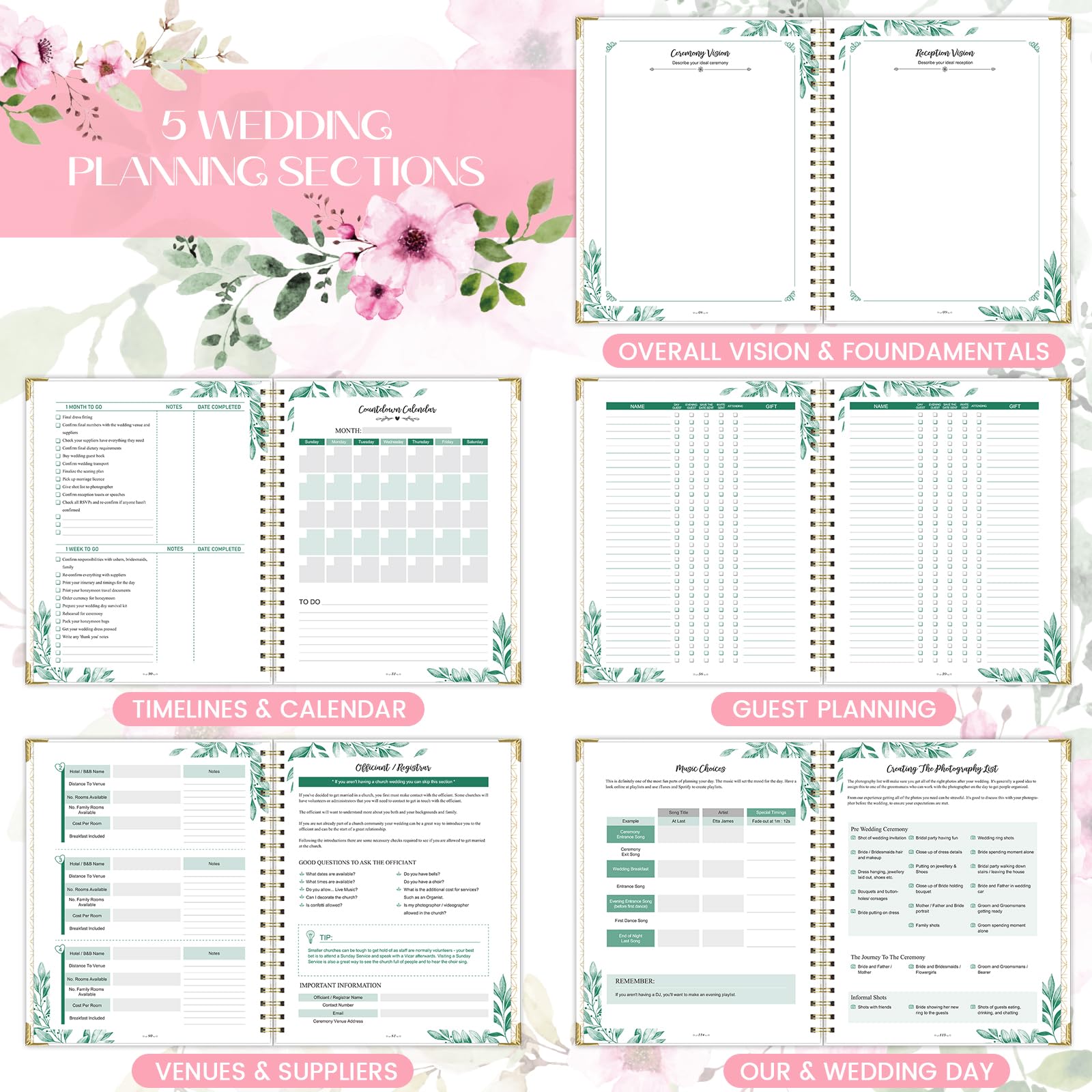 Hochzeitsplaner für Braut – Hochzeitsplanerbuch und Organizer, 21,6 x 27,9 cm, mit Registerkarten, Metallecken, 5 Innentaschen, Aufkleber, Hochzeits-Countdown-Kalender