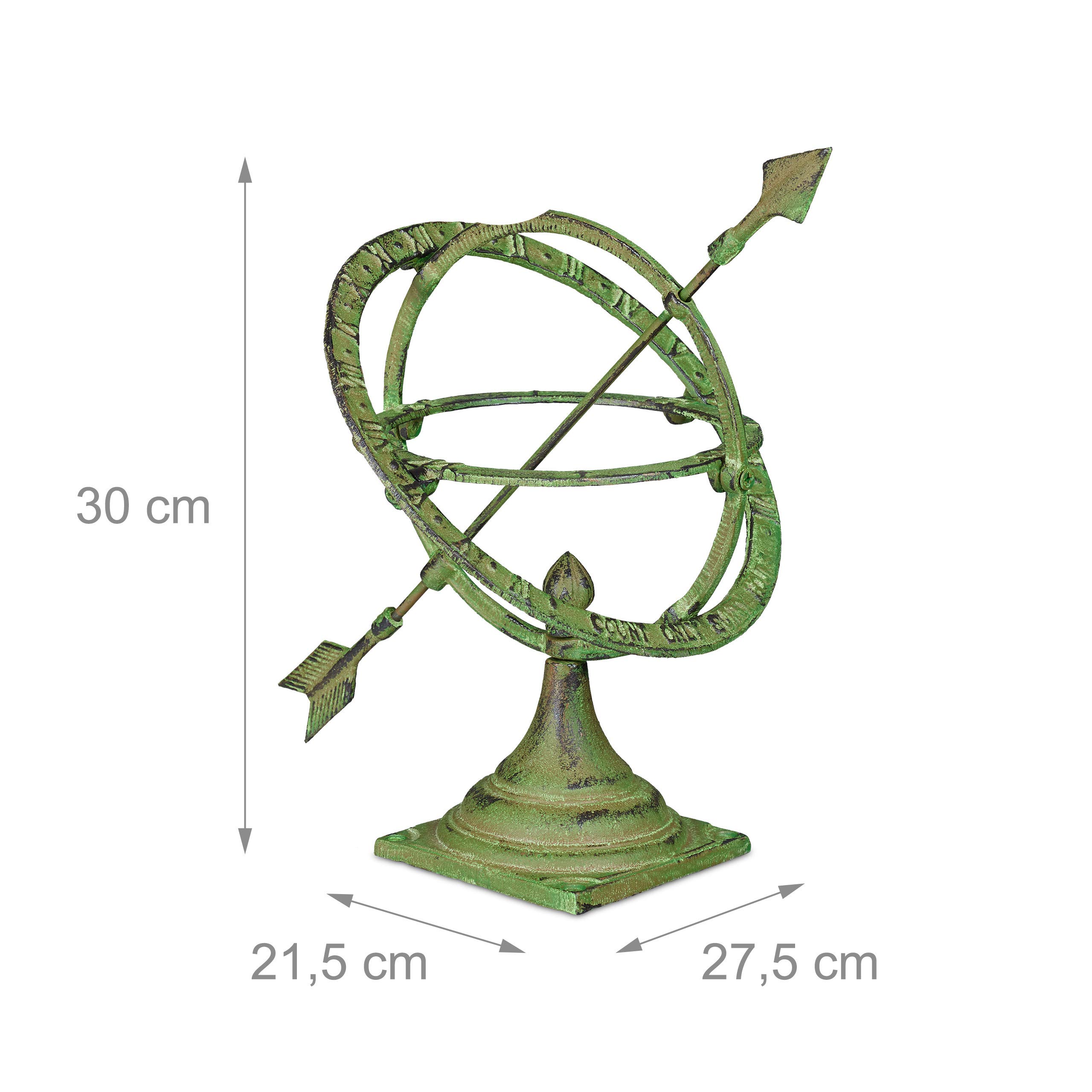 relaxdays, vert Cadran solaire, design antique, décoration de jardin, résistant, fixage au sol, 42cm, fonte