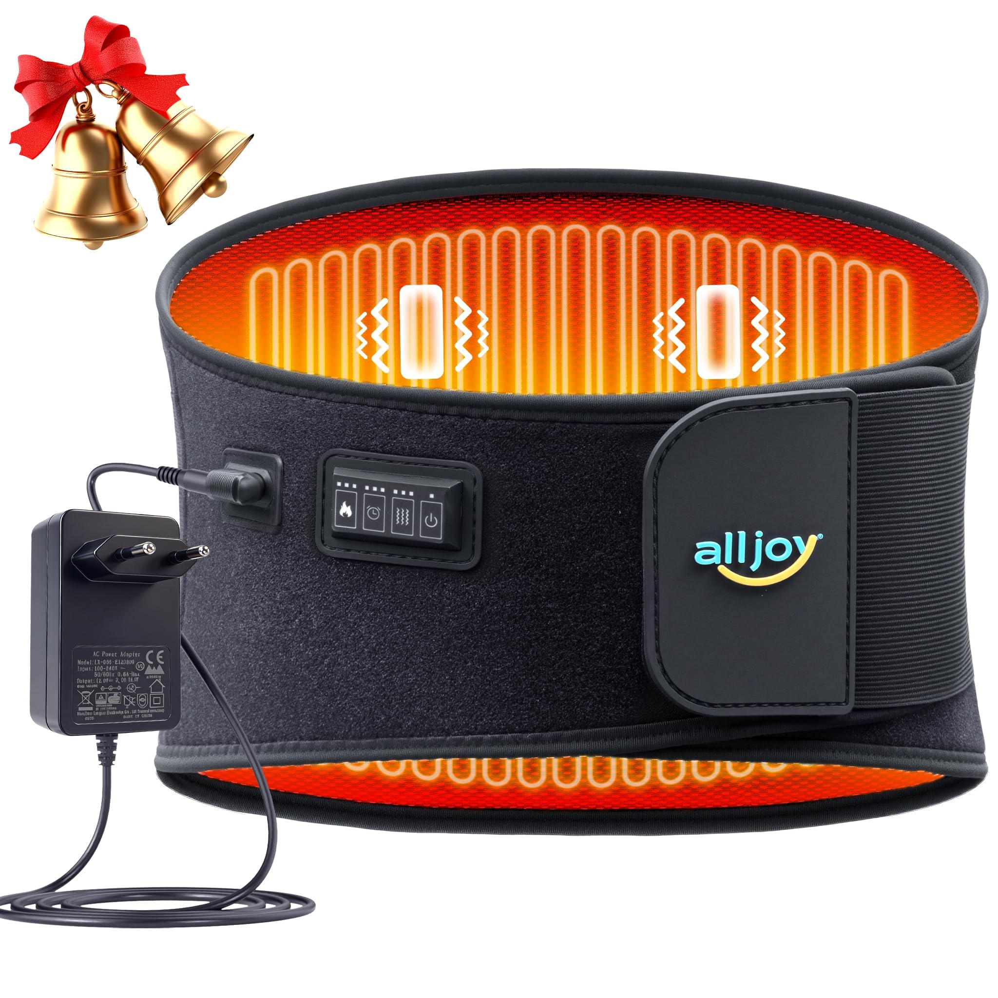 ALLJOY 170CM Wärmegürtel Rücken Heizkissen Massagegerät, Heizkissen mit Abschaltautomatik, Wärmekissen für Rücken mit 3 Wärmestufen 5 Vibrationsmassage, Geschenke für Frauen Männer (mit Kabel)
