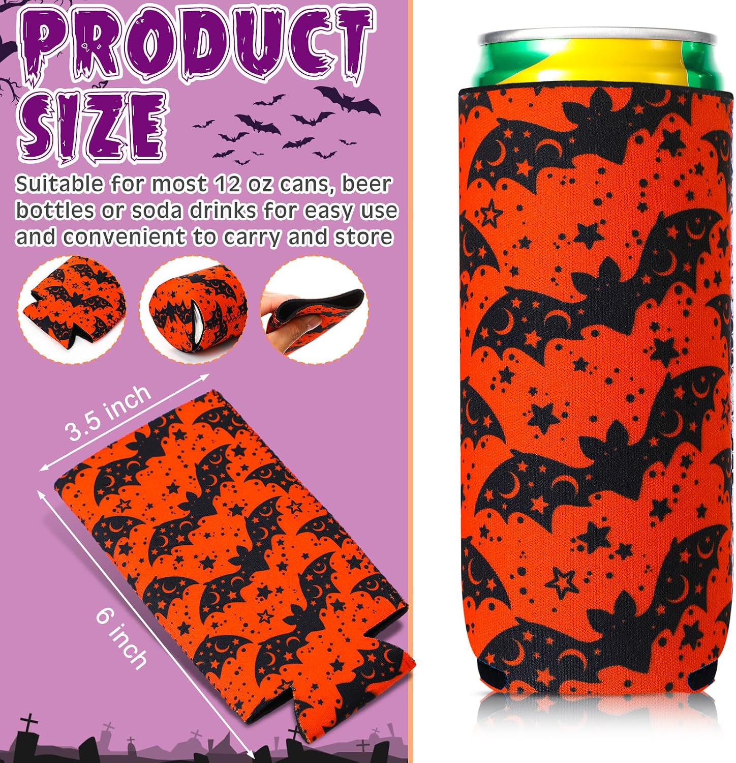 Zhehao 16 Pcs Halloween Can Coolers 12 Oz Neoprene Holders,Stylish Style image 2