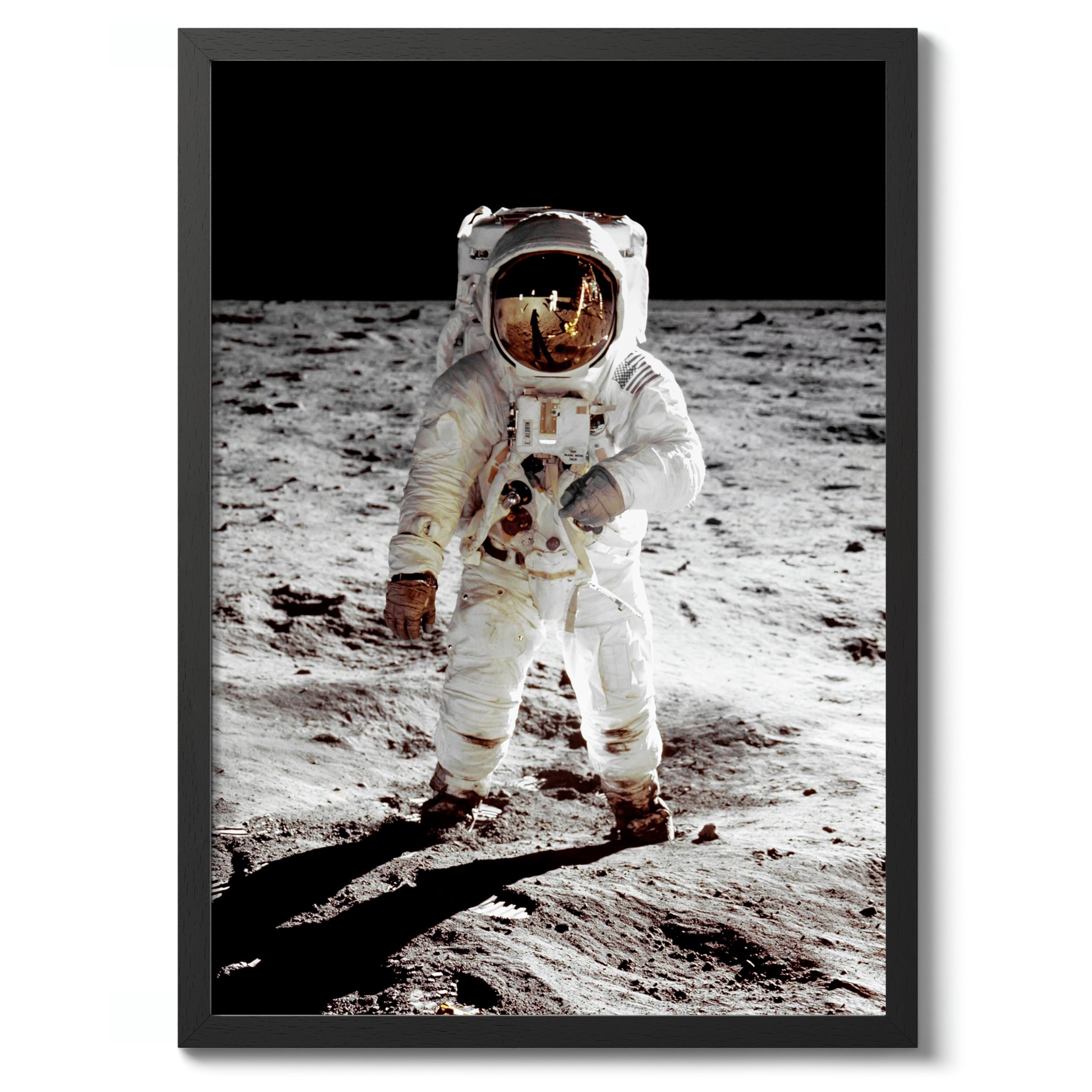 Neil Armstrong Moonwalk Vintage Space Poster, Retro Astronomy Illustration Print, Galaxy Planet Nasa Wall Art Painting Universe Moon Eclipse Office Home Decor, A3 (Black Frame) - 45x32.8cm — image 1