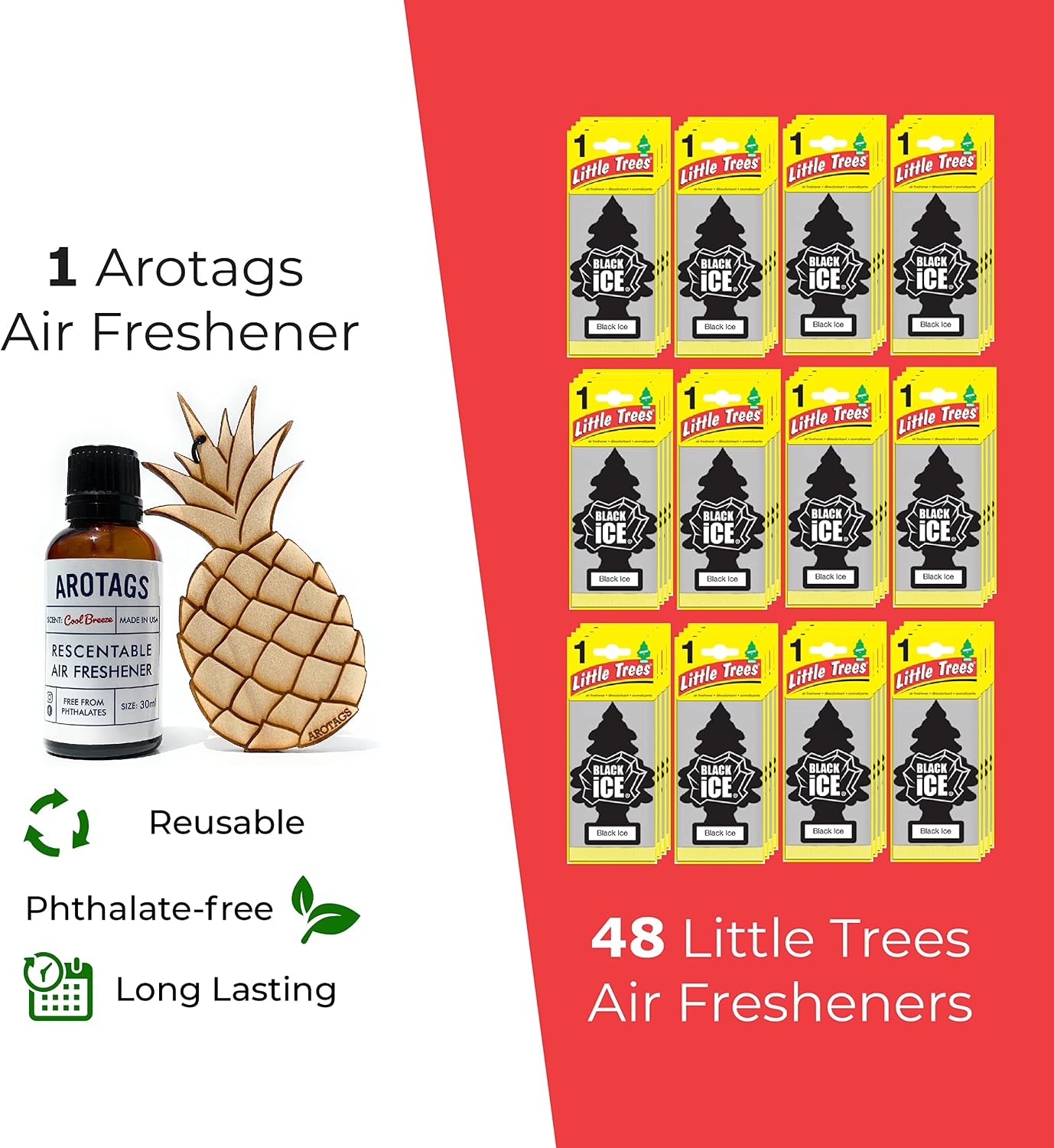 Arotags Wooden Car Air Freshener - Long Lasting Beach Bum Scent Diffuses for 365+ Days - Includes Pineapple Hanging Mirror Diffuser and Fragrance Oil - 100% American Made