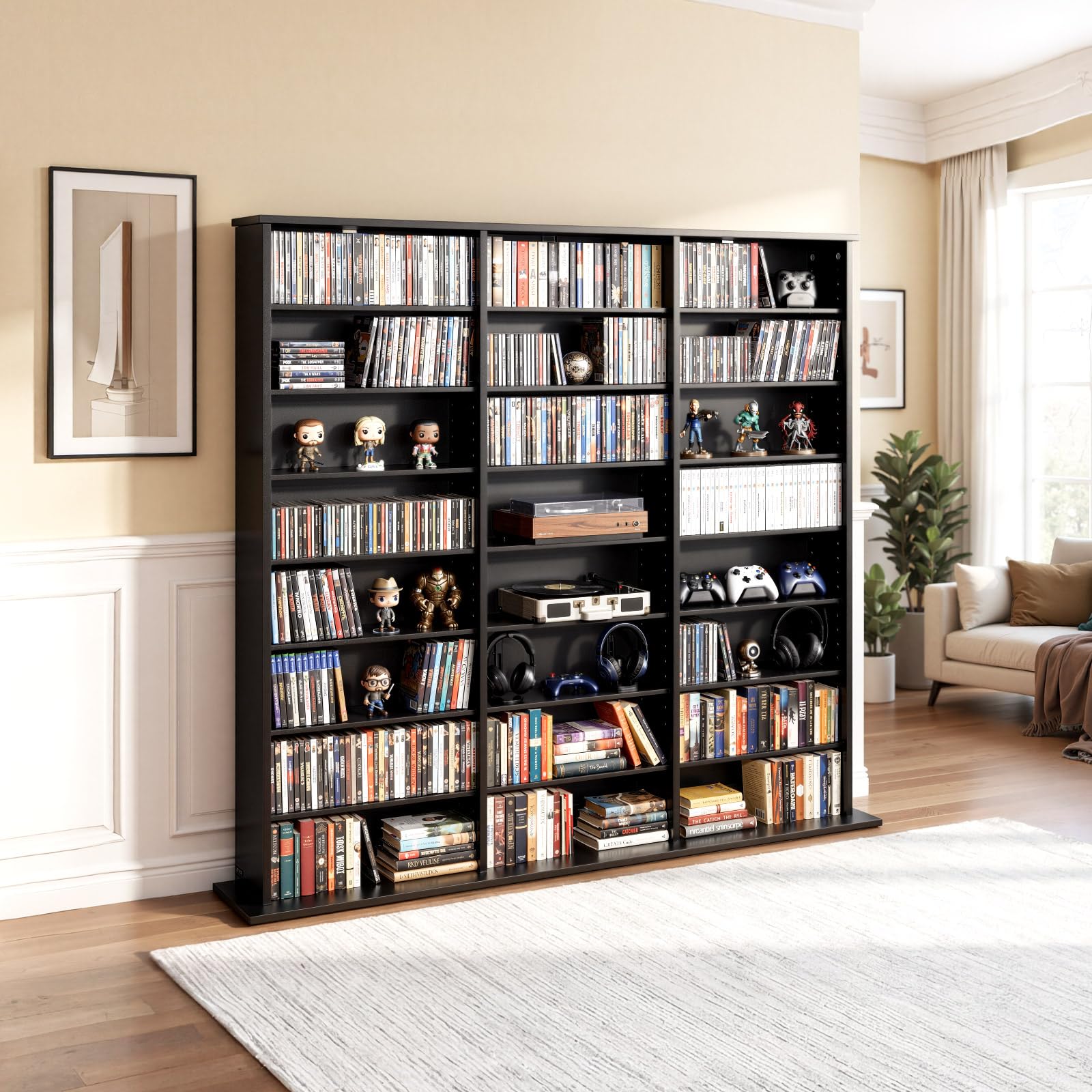 VEVOR Media Storage Cabinet, 8-Tier DVD Shelf Organizer, 55.91 x 8.66 x 51.18 in Multimedia Storage Organizer for CDs, DVDs, Books & Games, CD Shelf for Living Room, Home Office, Recording Room, Black - 2