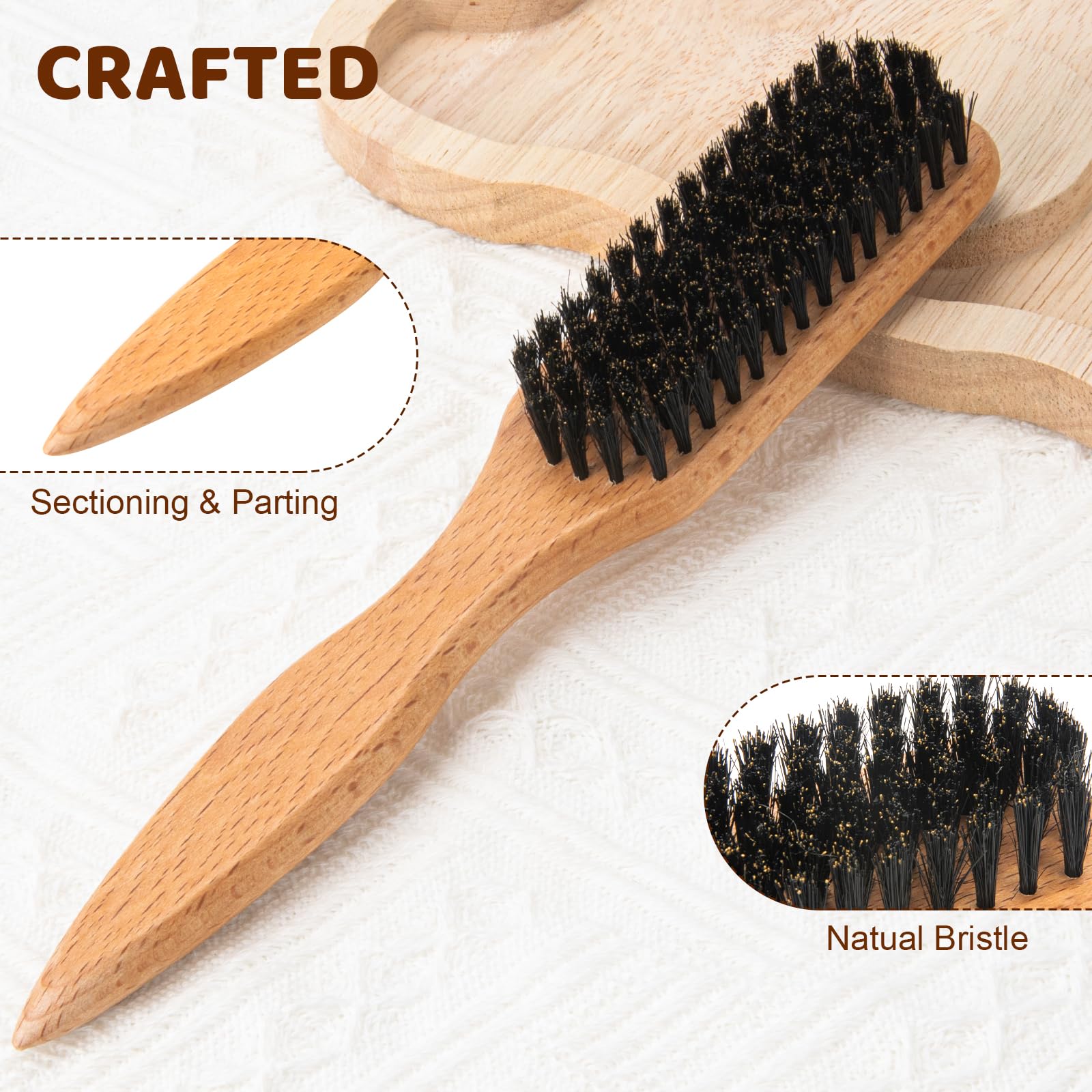 ZVOREI 5pcs Boar Bristle Slick Back Hair Brush Set, Pink view 5