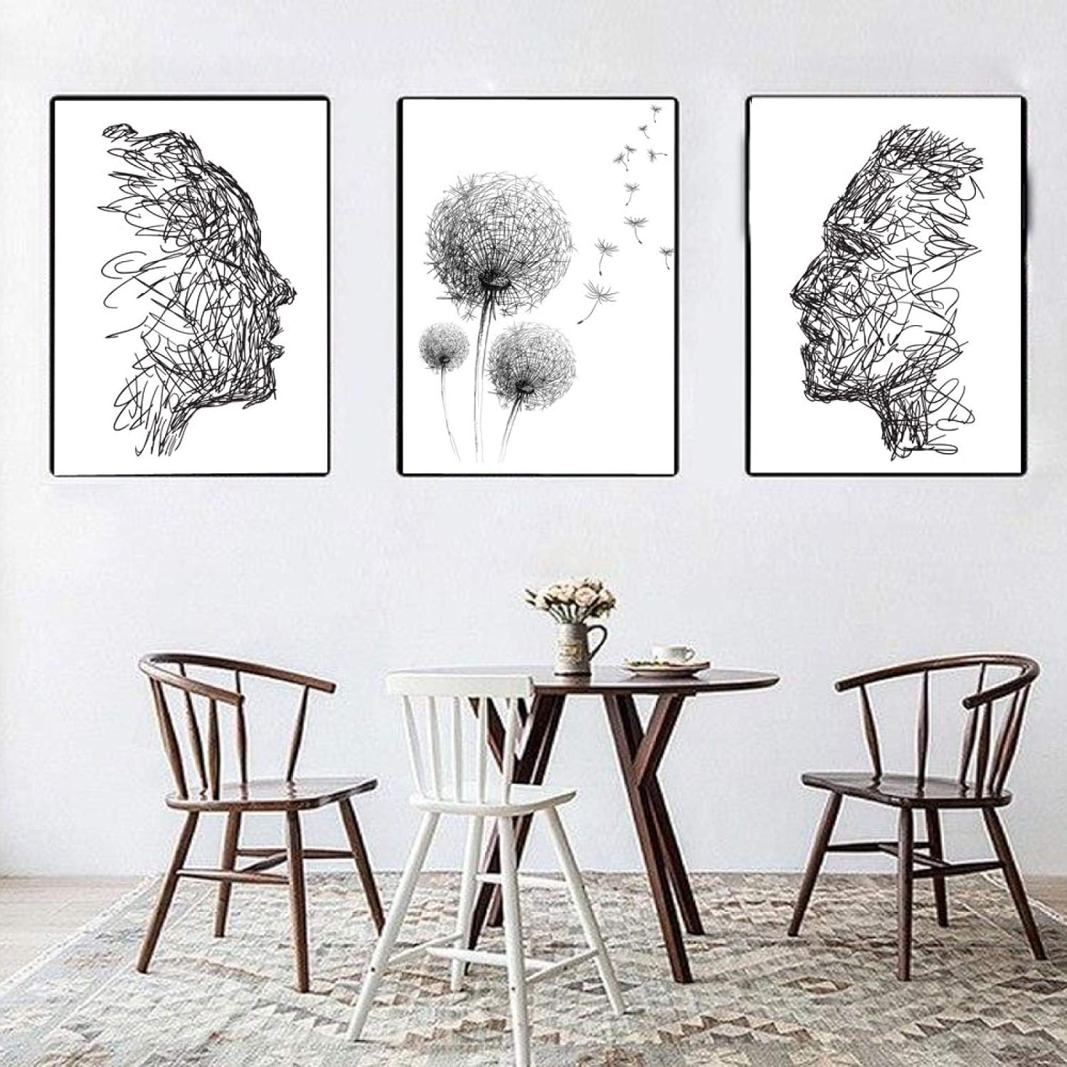 AdoDecor 3er-Set Pfingstrosen Leinwandbilder - Rosa Blumen Wanddekoration 50x70cm