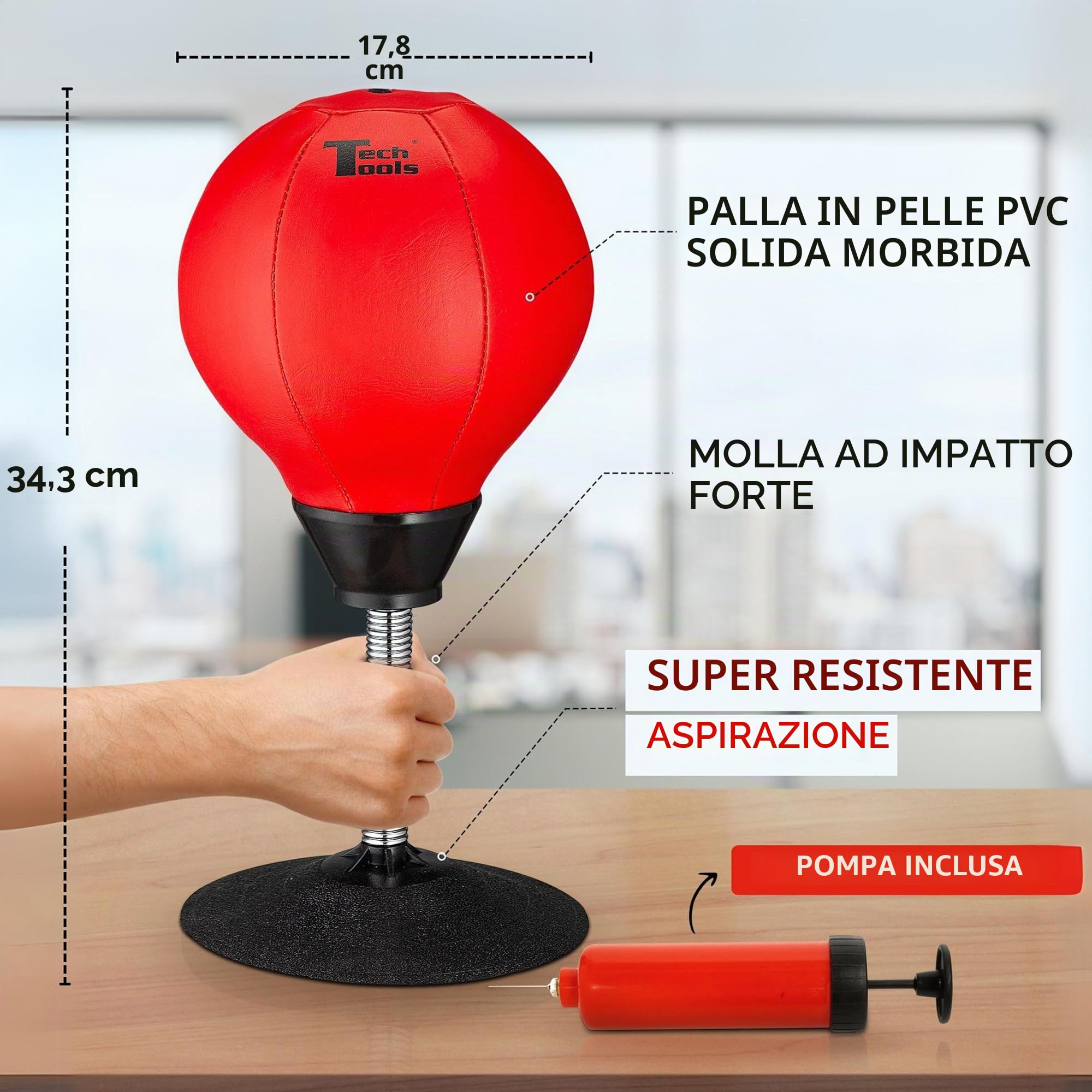 Tech Tools Stress Buster - Sacco da boxe da scrivania, con ventosa sulla scrivania, palla antistress, regalo divertente per capo o collega