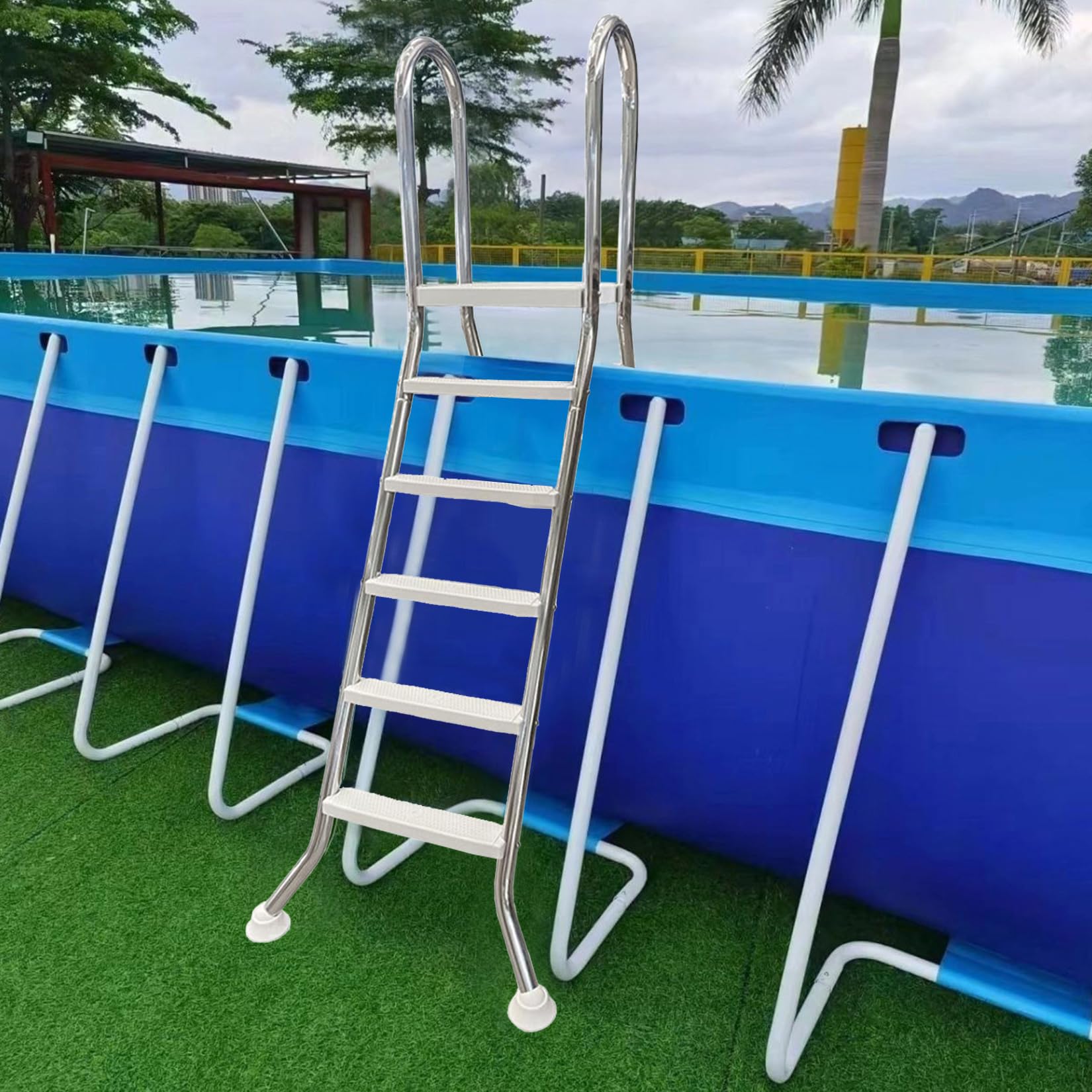 Escalera de Piscina de 5 escalones sobre el Suelo, Escalera de Piscina de Acero Inoxidable de 160 cm, Carga de 250 kg, escaleras de Piscina de Doble Cara para Piscina sobre el Suelo de 63"