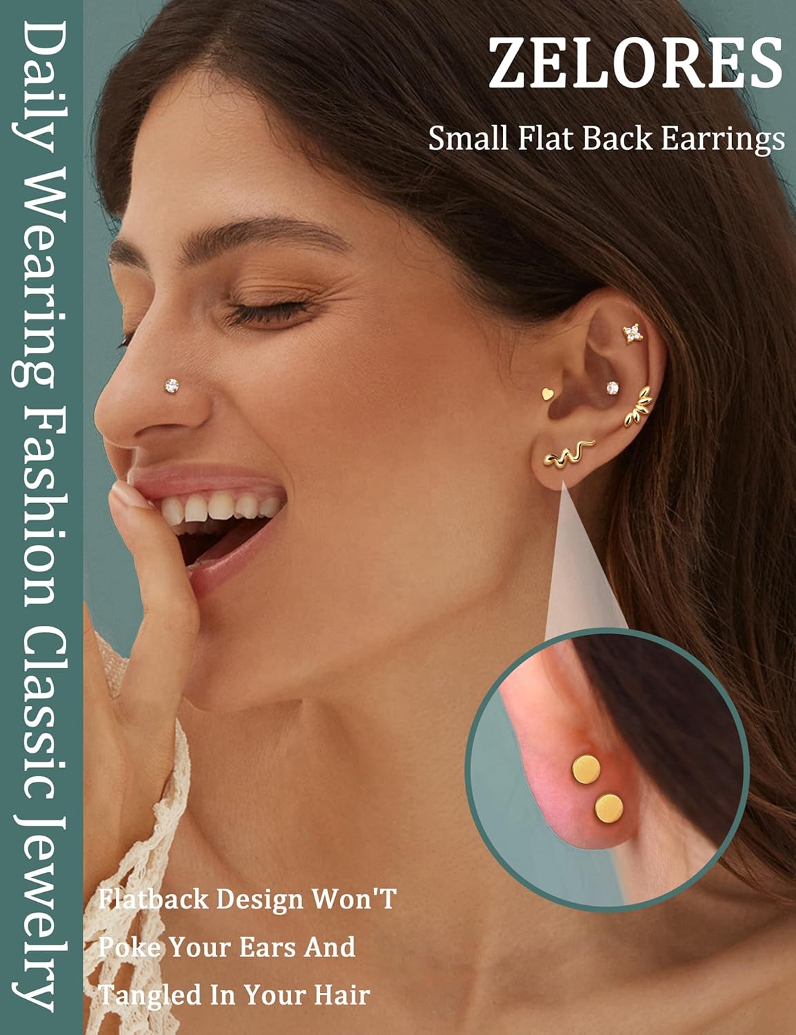 20G/16G Threadless Flat Back Earrings for Women 316L Surgical Steel Push in CZ Cartilage Stud Earrings Hypoallergenic Nose Rings Studs Conch Tragus Body Piercing Jewelry 6mm 7mm 8mm Length - Image 2