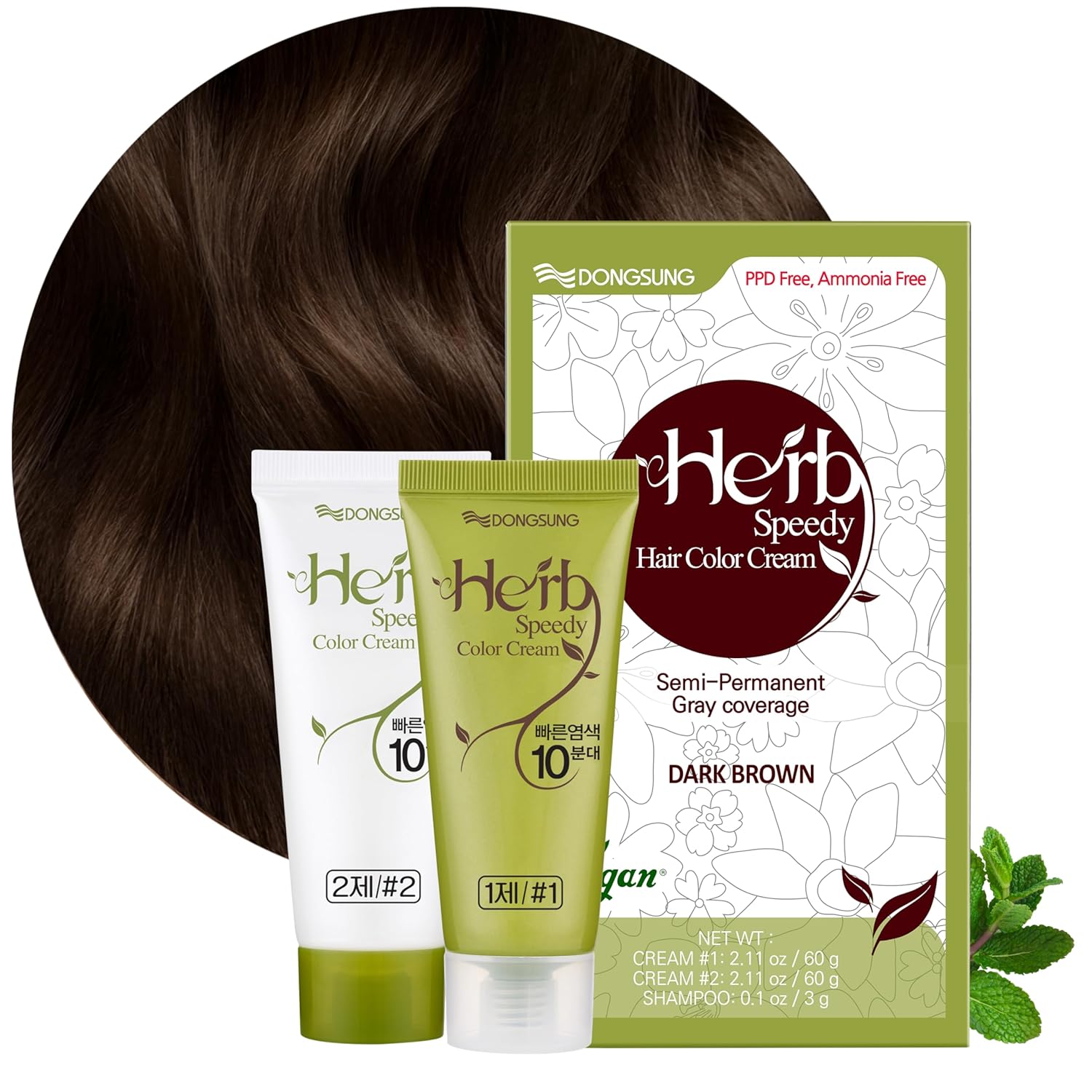 DONGSUNG Herb Speedy Color Cream (Dark Brown, 1 Pack), PPD-Free Ammonia-Free Vegan Hair Dye with Sun Protection, Odorless, Gentle for Sensitive Scalp, No Eye or Scalp Irritation DONGSUNG Herb Speedy Color Cream (Dark Brown, 1 Pack), PPD-Free Ammonia-Free Vegan Hair Dye with Sun Protection, Odorless, Gentle for Sensitive Scalp, No Eye or Scalp Irritation