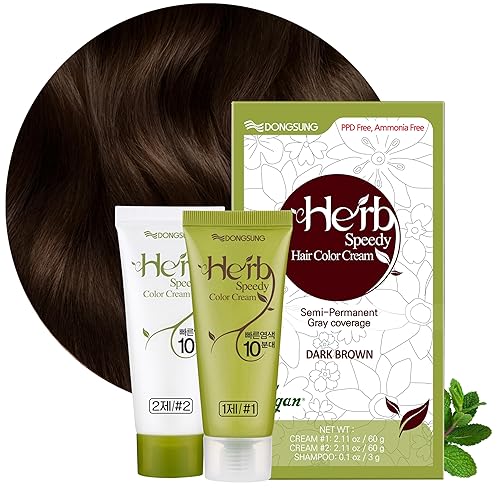 Dongsung Herb Speedy Color Cream (marrón oscuro) - Tinte vegano de hierbas coreanas para el cabello, sin PPD, sin amoníaco, hipoalergénico -