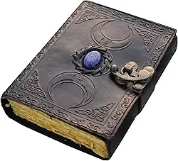 livro de feitiços livro de sombras, diário de grimório, livros de bruxaria, 200 antiguidades, borda de deckle, papel em branco, pedra semipreciosa, preto, lua tripla, terceiro olho, caderno de esboços