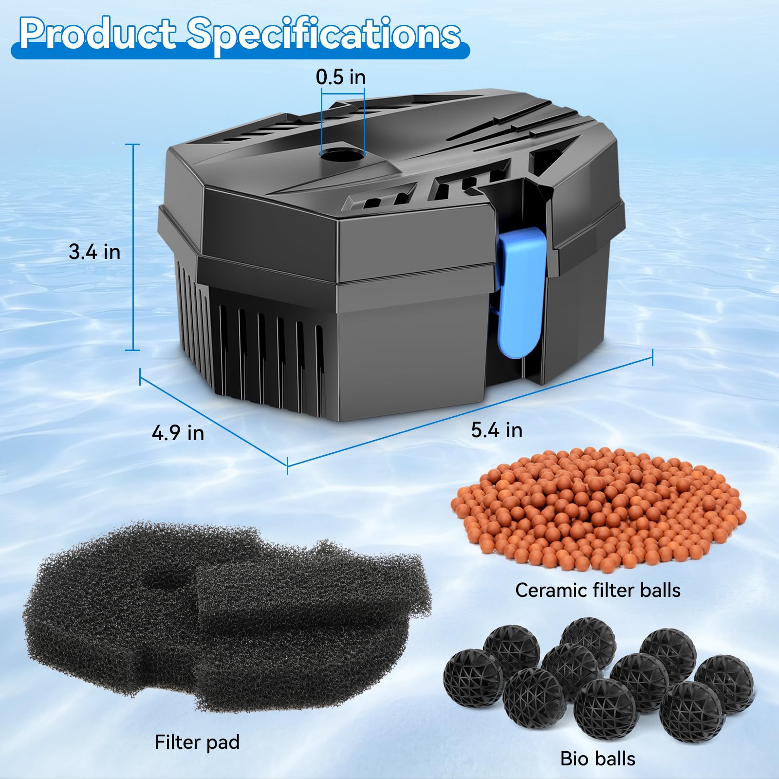 POPOSOAP Filtro per laghetti all'aperto, piccola scatola filtrante con cuscinetti filtranti, 10 sfere biologiche e anelli in ceramica per pompa per laghetto all'aperto pompa sommergibile per fontana