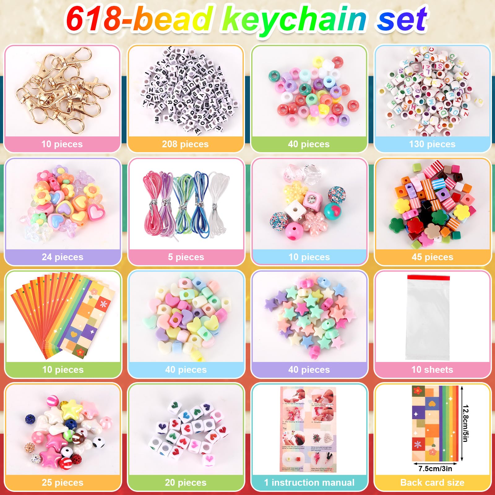 Gosknor 618uds Kit de Cuentas Acrílicas para Llaveros DIY de Charms