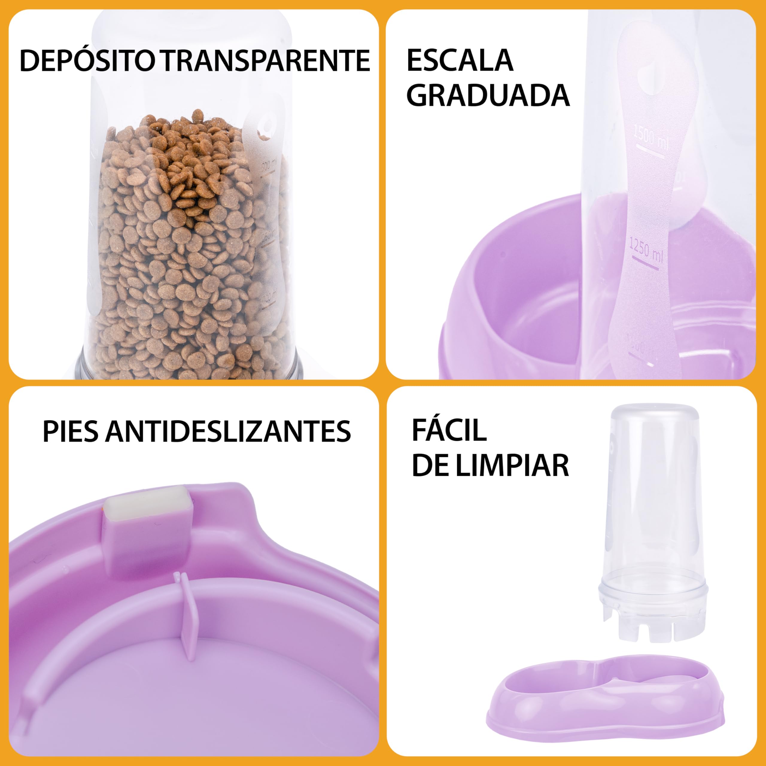 Ferplast Dispensador de Comida o Agua para Perro Comedero para Agua y Comida Seca 3 litros, Fondo Antideslizante, 20 x 33,5 x h 31 cm Lila