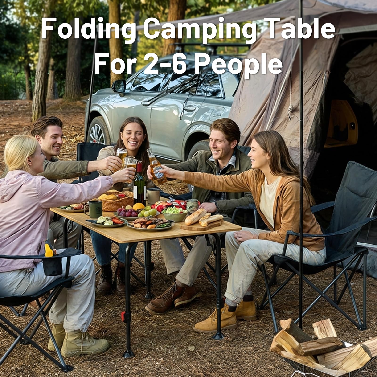 TIMBER RIDGE Bamboo Folding Camping Table, Portable RV Picnic Table