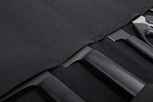 Miniatura 3 de Lona encerada resistente, estuche multiusos para cuchillos con 5 ranuras, mango duradero, banda elástica (negro)