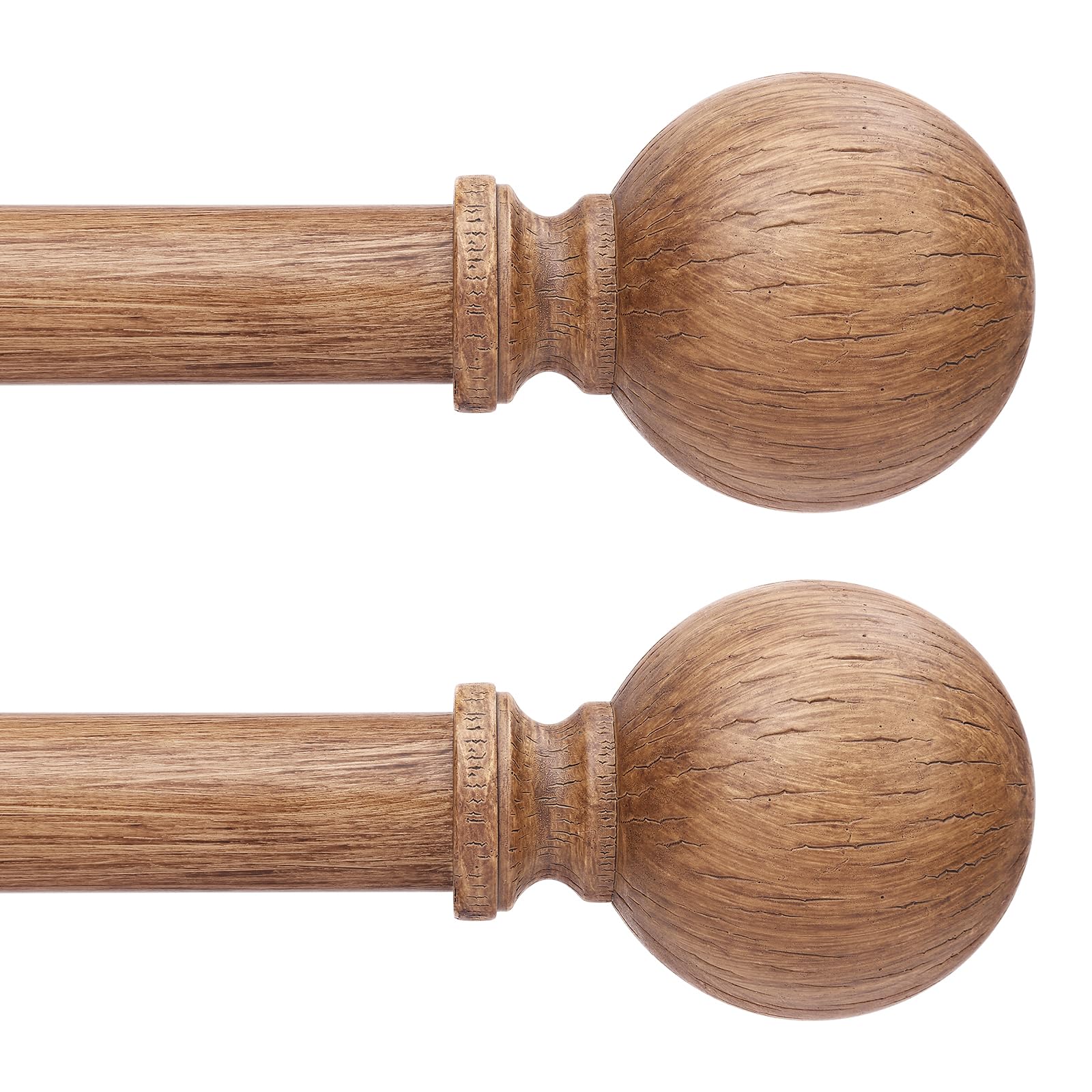 Photo 1 of Wood Curtain Rod 36-60 Inch, 1 Inch Boho Decorative Vintage Curtain Rods for Windows with Faux Wooden Grain Finials, Adjustable Heavy Duty Rustic Farmhouse Spliced Metal Curtain Pole
