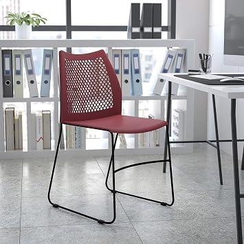 EMMA + OLIVER Home and Office Burgundy Sled Base Stack Chair with Air-Vent Back - Guest Chair