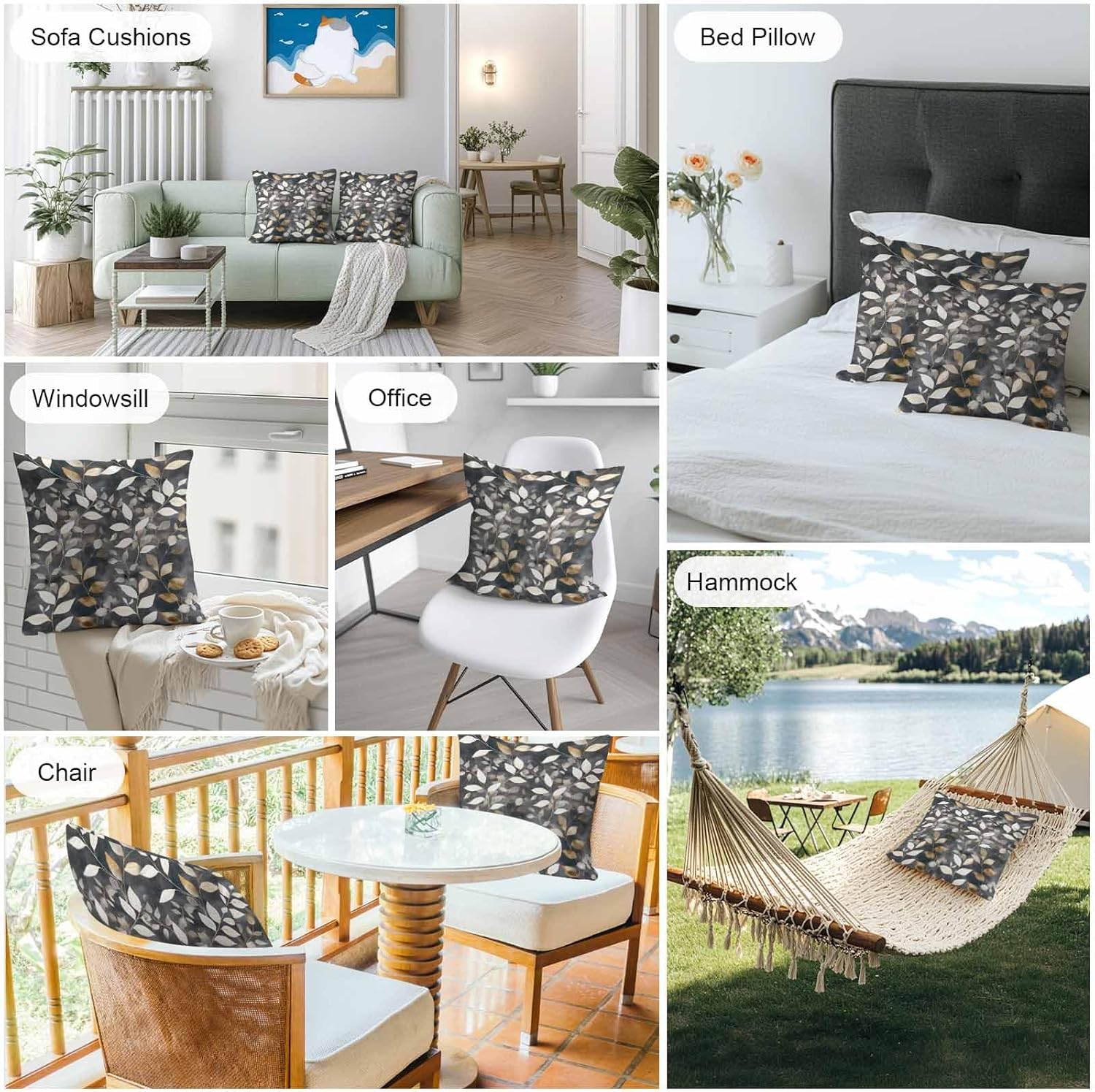 T&H XHome Outdoor Waterproof Throw Pillow Covers 20"x20" Set of 2 Leaf Silhouette Plant Decorative Cushion Cover Pillowcase for Garden Patio Tent Beach Bedroom Living Room Sofa Couch