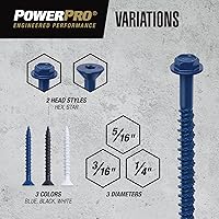 Vista 6 de Power Pro Anclajes de tornillo de hormigón de cabeza plana blancos (1/4" x 1-1/4") - 100 piezas