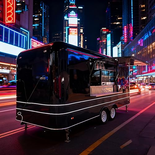 Food Truck Food Truck Trailer Outdoor Food Vending Trailer - Fully Equipped Kitchen & Refrigeration for Coffee, Fast Food Business, Camp Catering & Street Sales