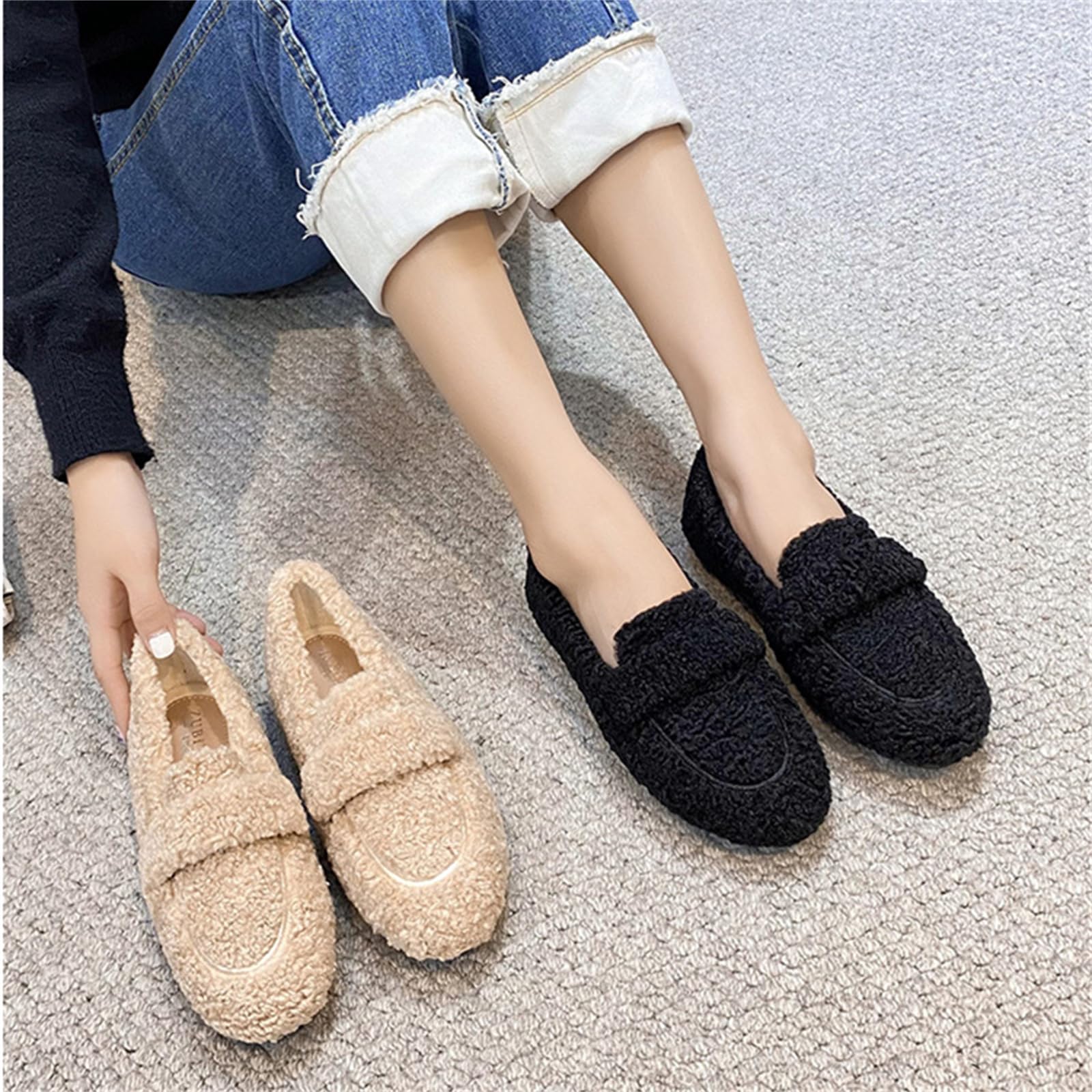 MEIION WOLFF Plüsch Pantoffel Schuhe Damen Winter Hausschuhe, Warm Weich, Memory Schaum, Rutschfest Bequem