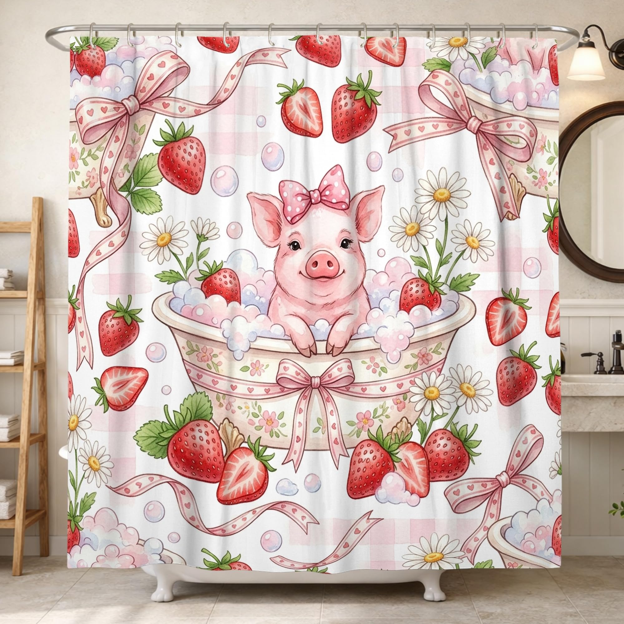 Rideau de douche imperméable décoration salle de bain motif pêche et fleurs
