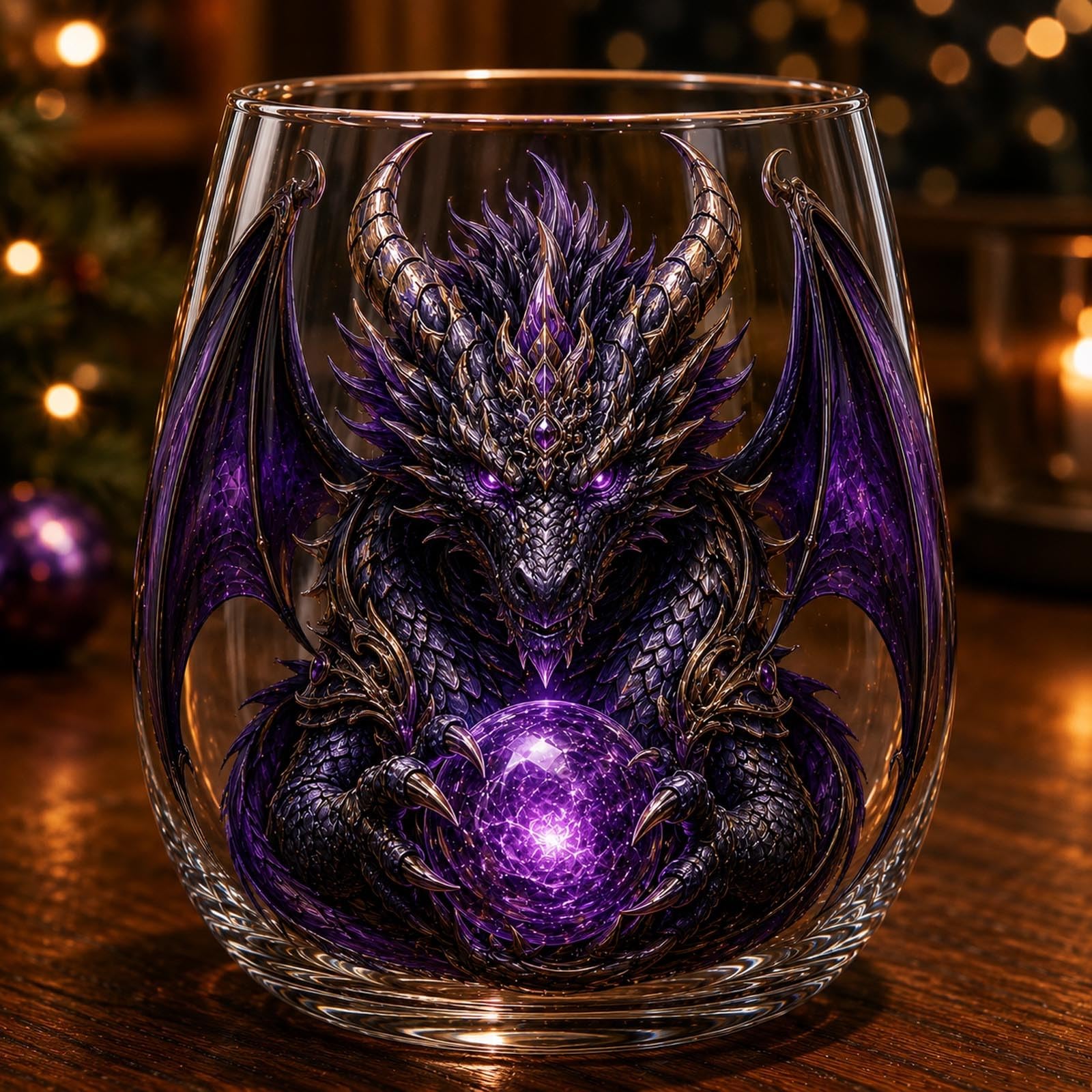 Whiskey Glass Dragon Drinkware, 3D Mythic Dragon Fantasy Whiskey Glass, Stemless Gothic Crystal Ball Glass Cup for Home Bar Party Decor, Halloween Holiday Gift, C