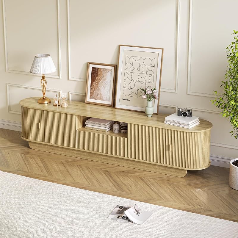 86.6'' Fluted TV Stand for 55-85 Inch, Natural Wood TV Console image 7
