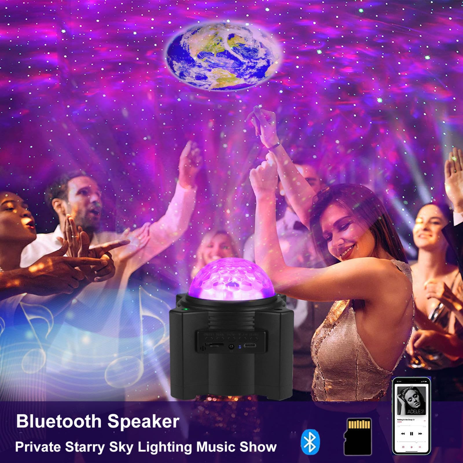 VIDECOR Proyector de Luces LED para Dormitorio, Control Remoto y Altavoz Bluetooth de Ruido Blanco, Modos de Luz Nocturna para Habitación de Niños, Cine en Casa para Adultos, Fiesta,