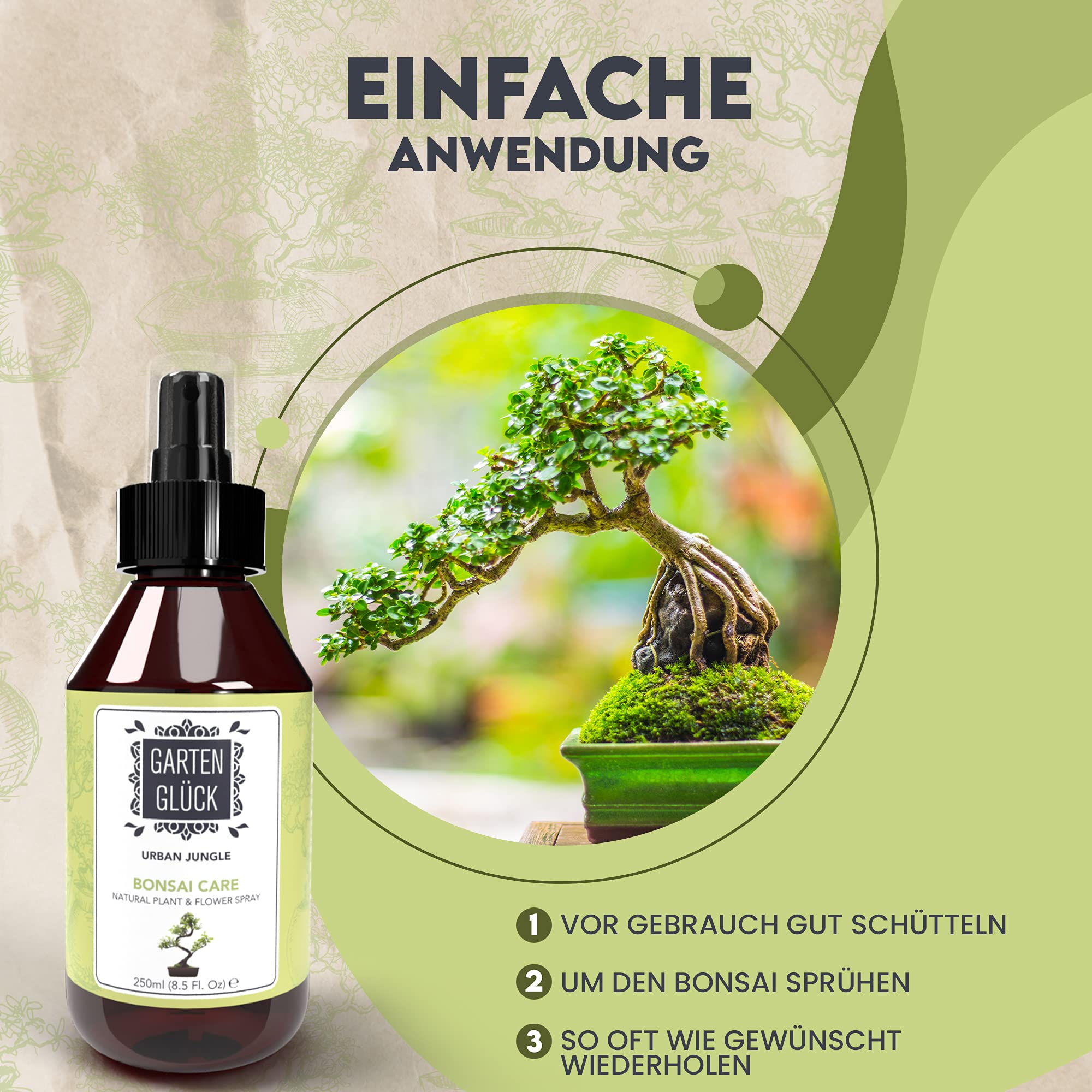 Bonsai Dünger Spray -250ml- Natürlicher Bonsaidünger für den Innen- und Außenbereich - Reich an ausgewogenen Mineralien - Pflanzendünger, Alternative zu Bonsai Erde